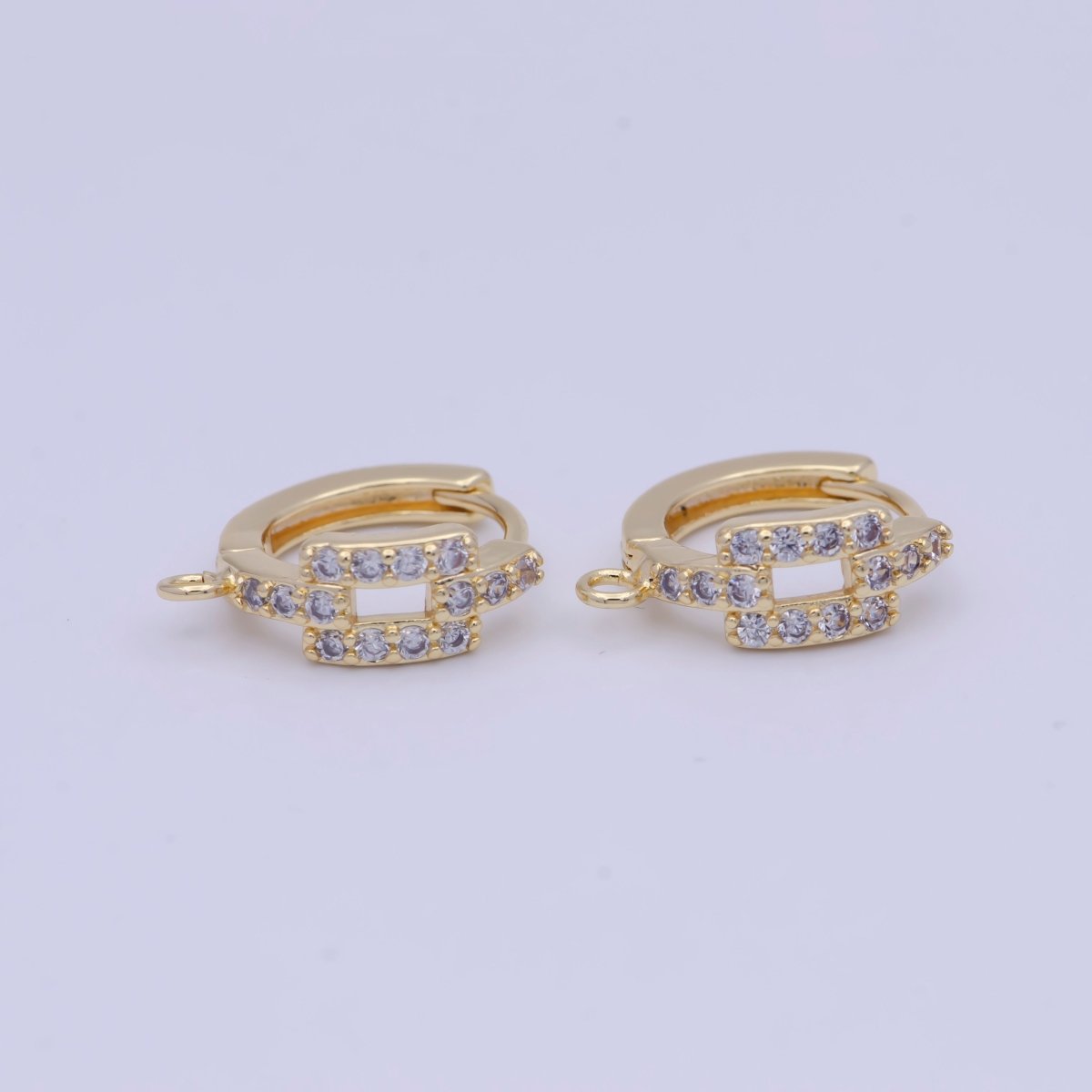 24K Gold Filled Micro Paved Cubic Zirconia Rectangle Huggie Hoop Earrings Findings L-908