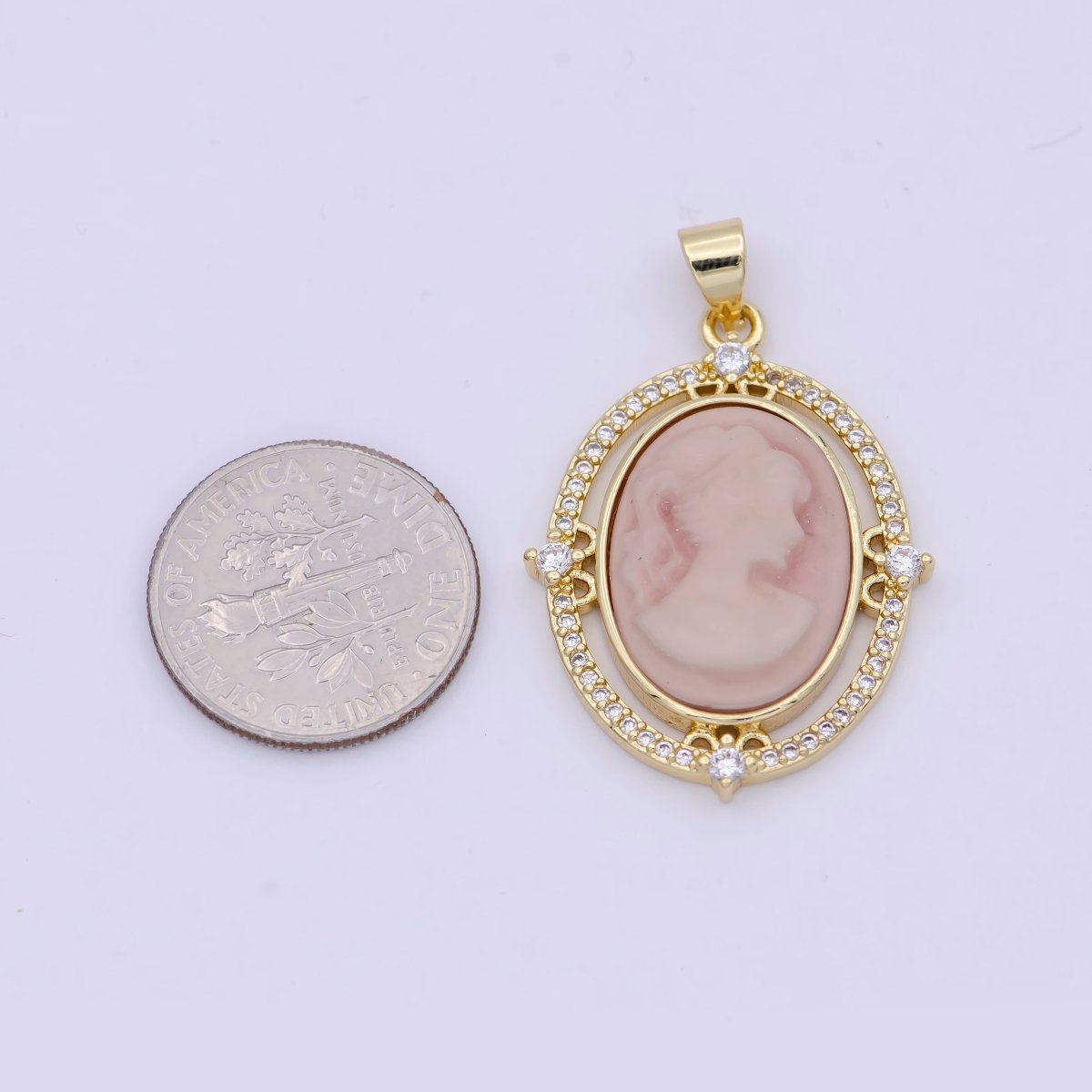 24K Gold Filled Micro Paved CZ Blue Pink Green Agate Women's Portrait Italian Cameo Victorian Vintage Pendant N-616 N-617 N-618