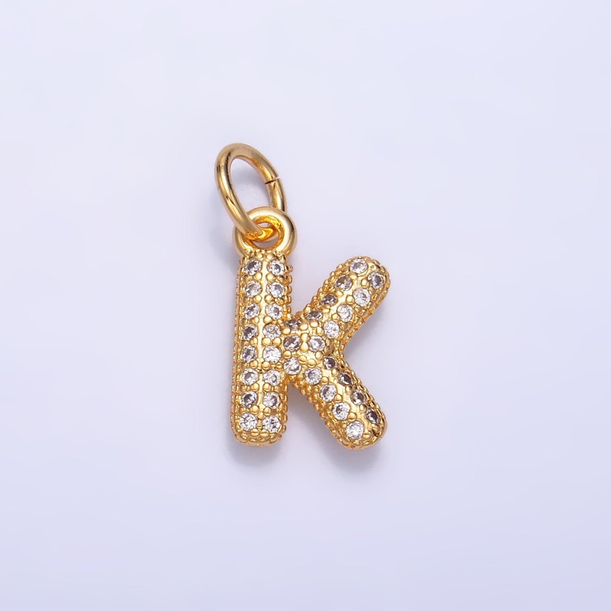 24K Gold Filled Micro Paved CZ Chubby Balloon Initial Letter Pendant | A015 - A027