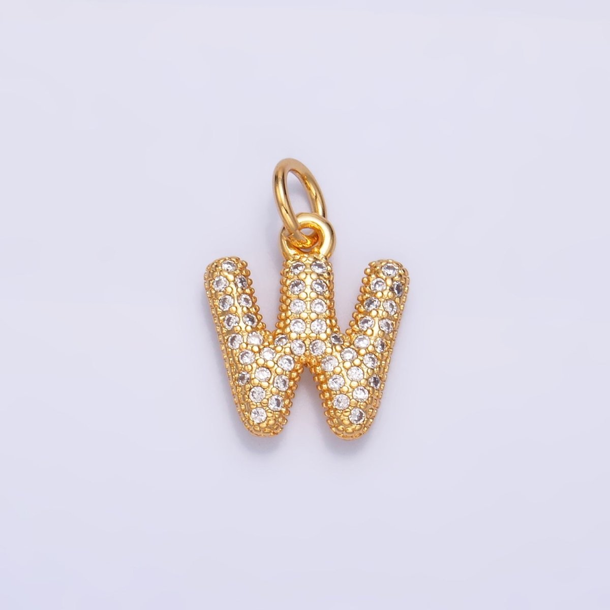 24K Gold Filled Micro Paved CZ Chubby Balloon Initial Letter Pendant | A015 - A027