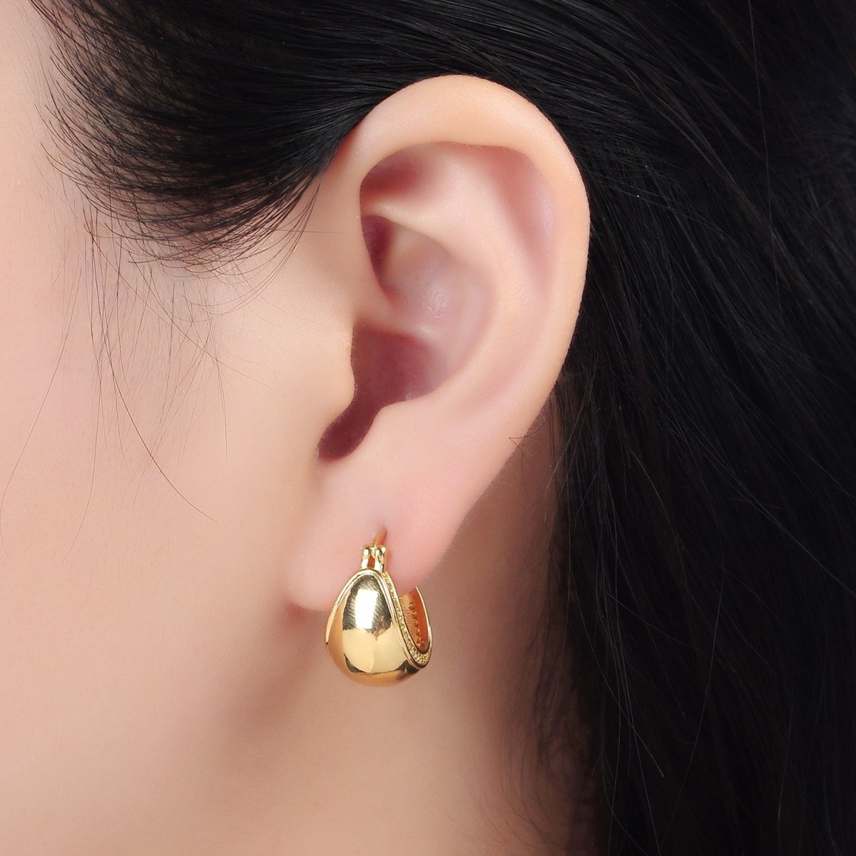 24K Gold Filled Micro Paved CZ Dome Latch Hoop Earrings | AD635