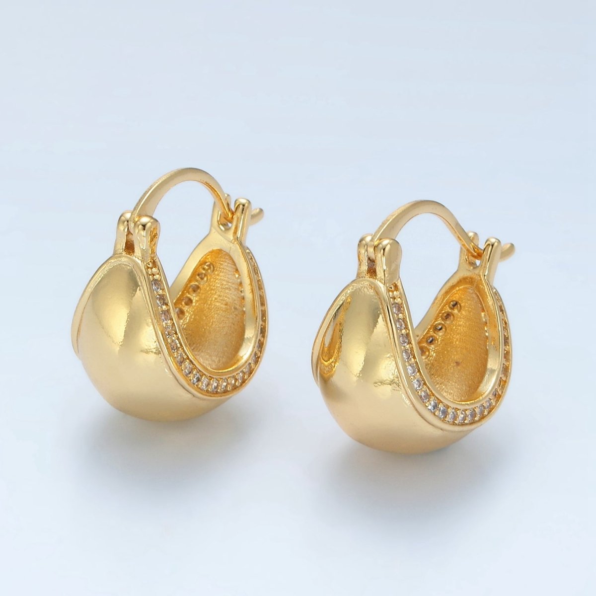 24K Gold Filled Micro Paved CZ Dome Latch Hoop Earrings | AD635