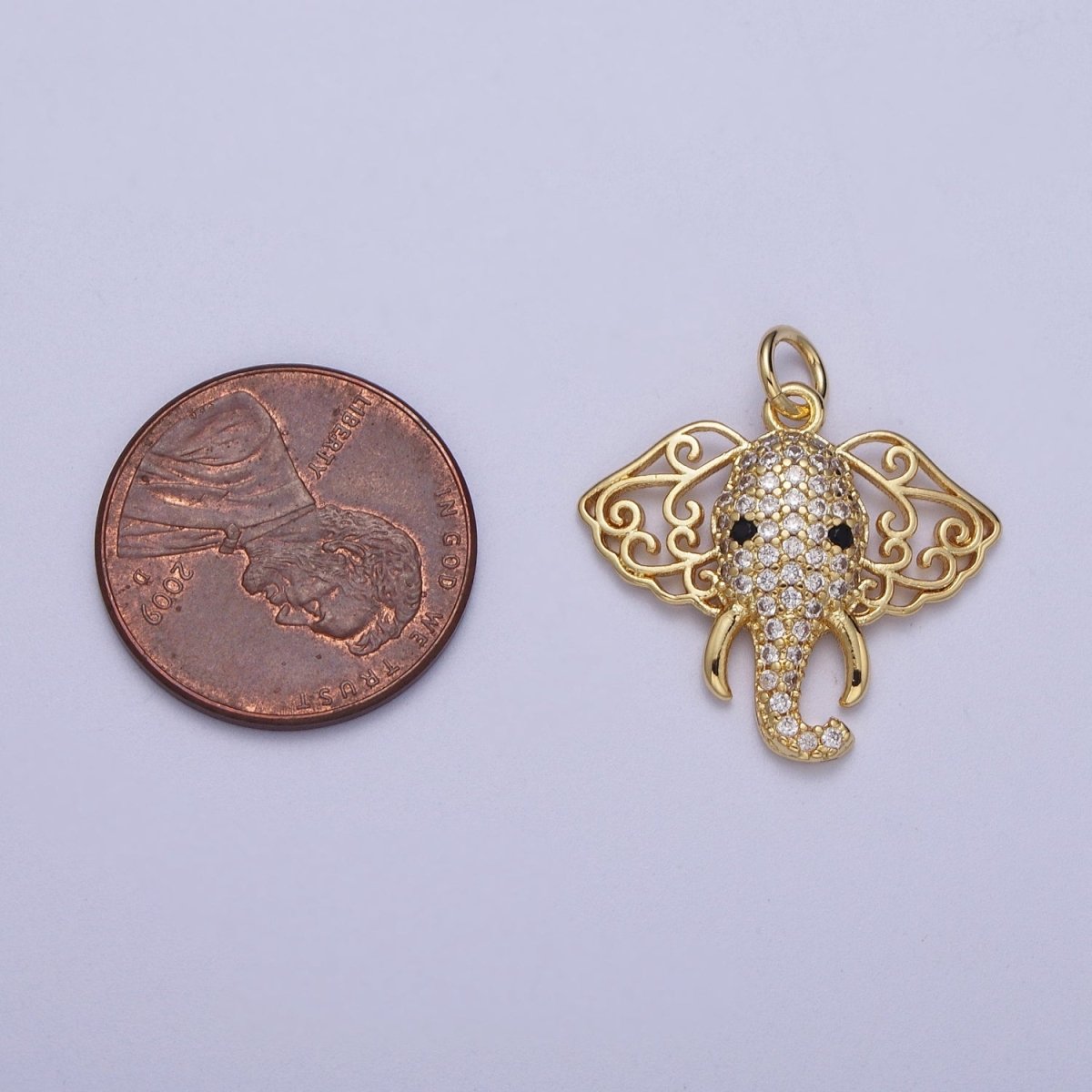 24K Gold Filled Micro Paved CZ Elephant Filigree Ears Charm | N-455
