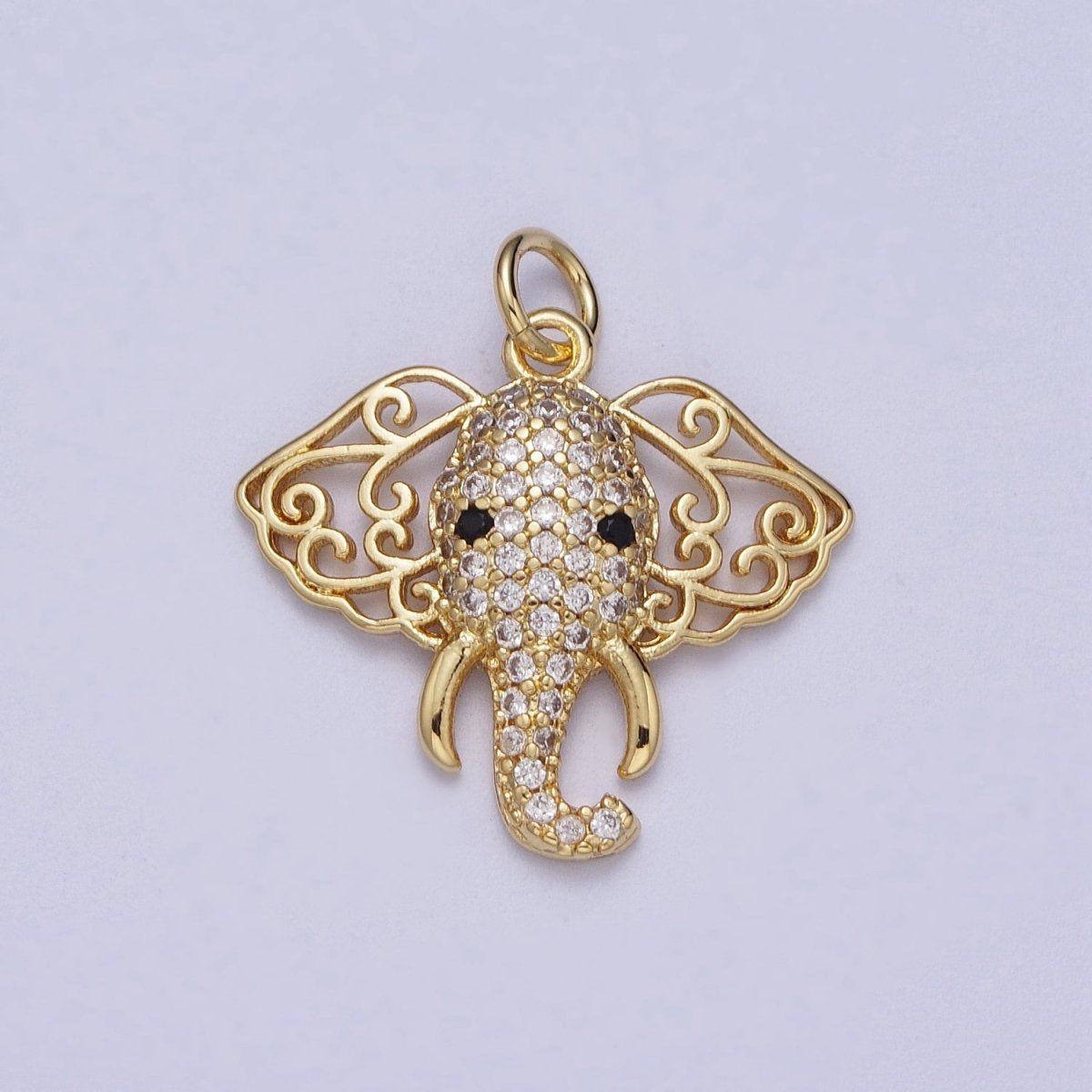 24K Gold Filled Micro Paved CZ Elephant Filigree Ears Charm | N-455