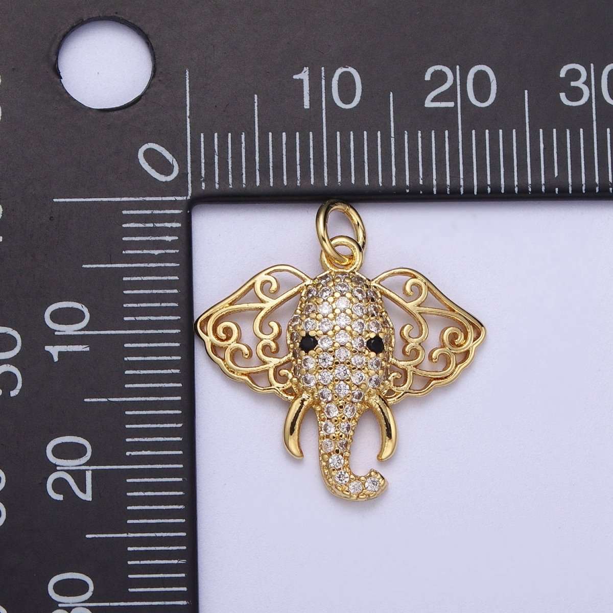24K Gold Filled Micro Paved CZ Elephant Filigree Ears Charm | N-455