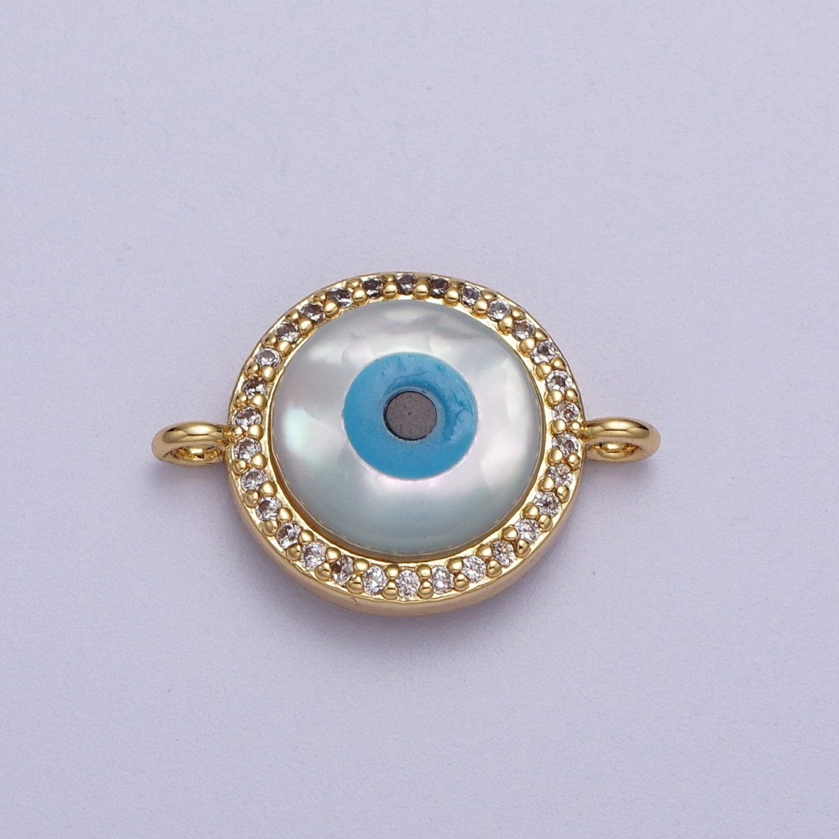 OS 24K Gold Filled Micro Paved CZ Evil Eye Protection Round Amulet Connector | Y-660