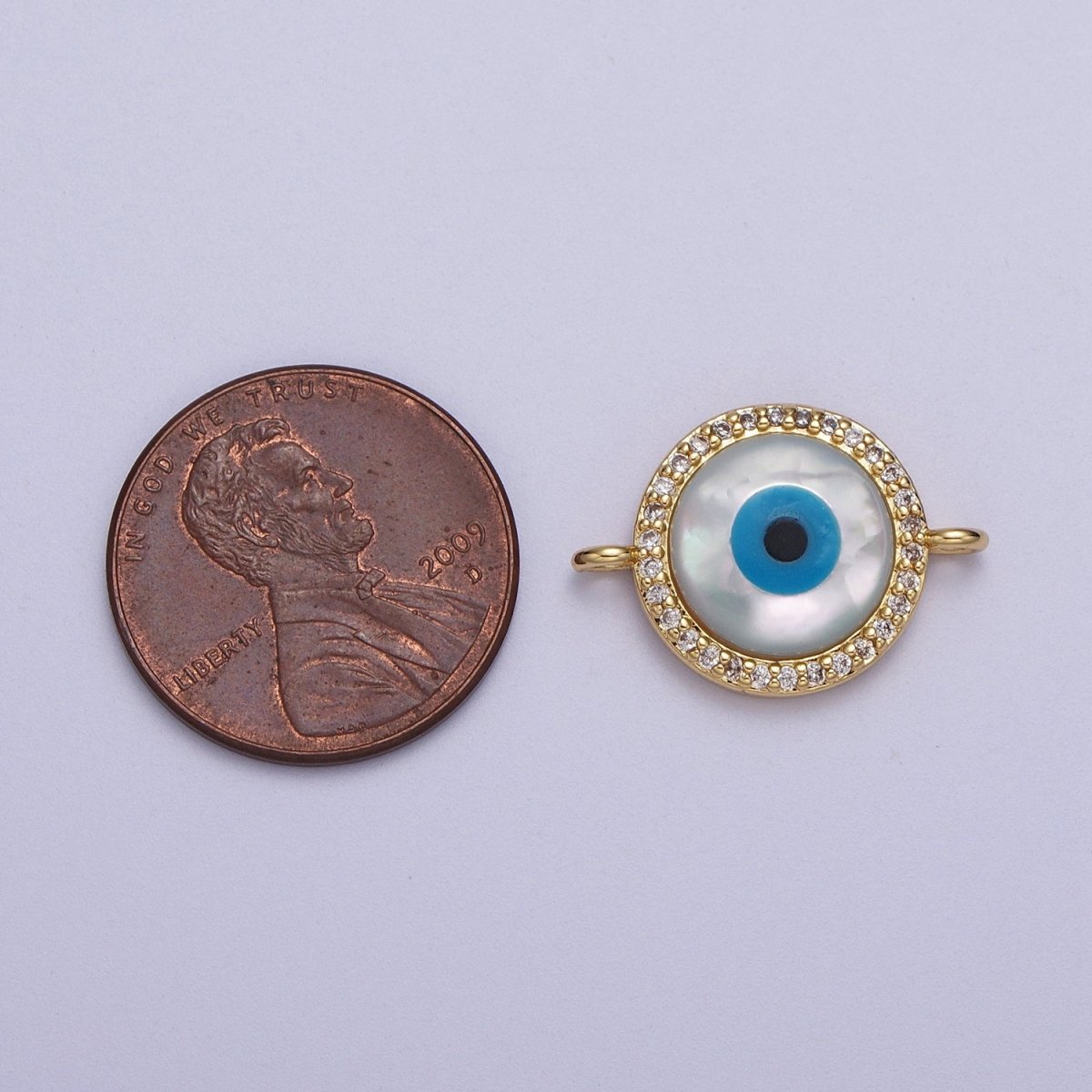 OS 24K Gold Filled Micro Paved CZ Evil Eye Protection Round Amulet Connector | Y-660