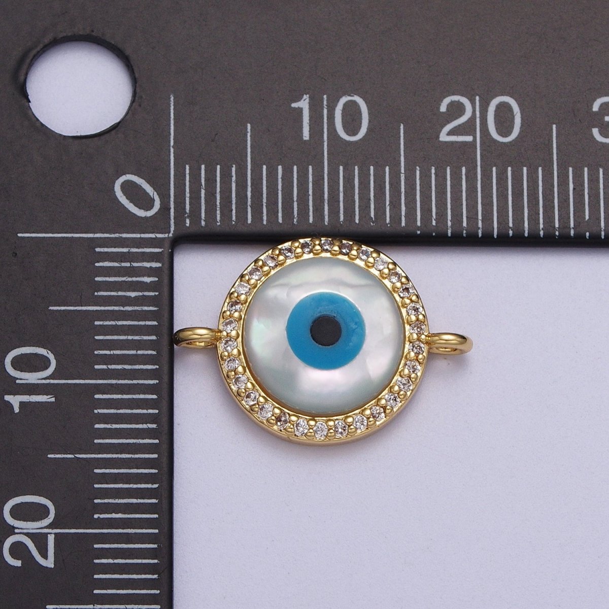 OS 24K Gold Filled Micro Paved CZ Evil Eye Protection Round Amulet Connector | Y-660