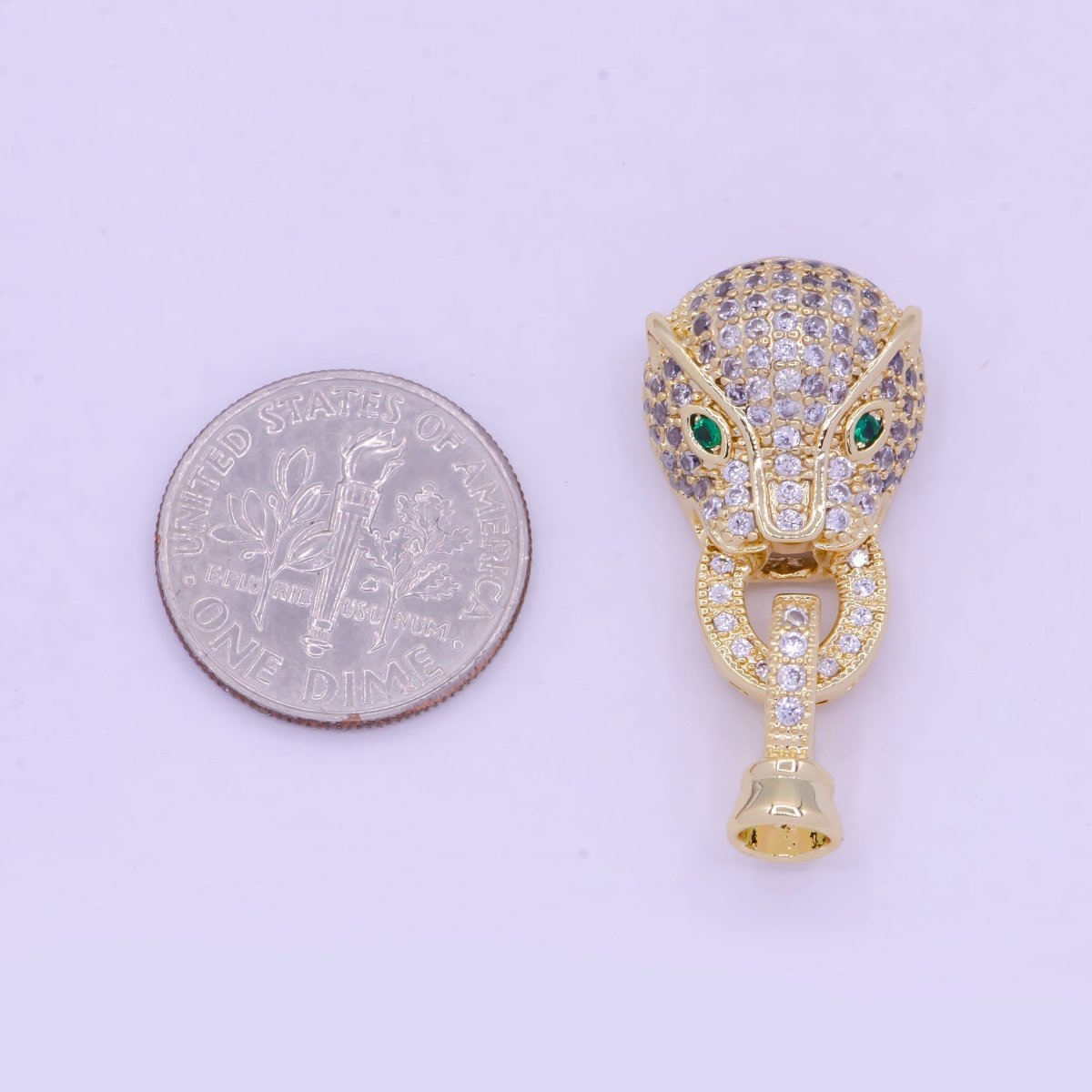 24K Gold Filled Micro Paved CZ Green Eyed Leopard Panther Interlock Buckle Closure Clasps L-848