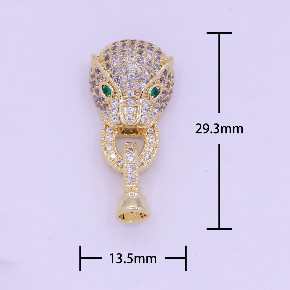 24K Gold Filled Micro Paved CZ Green Eyed Leopard Panther Interlock Buckle Closure Clasps L-848