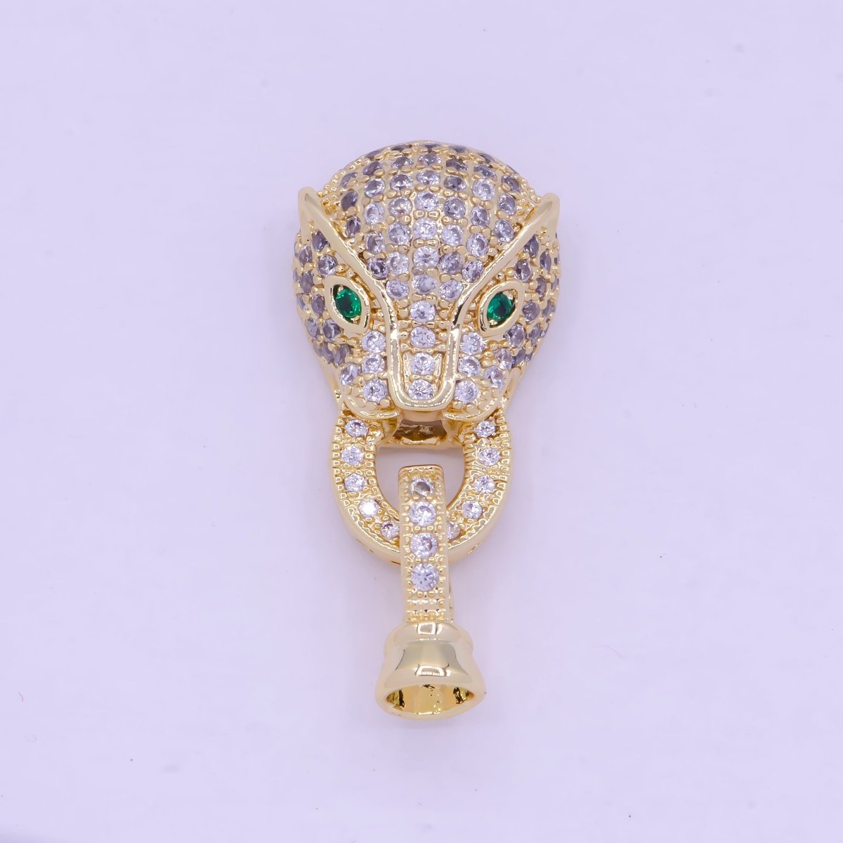 24K Gold Filled Micro Paved CZ Green Eyed Leopard Panther Interlock Buckle Closure Clasps L-848