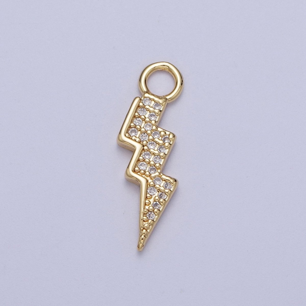 24K Gold Filled Micro Paved CZ Lightning Bolt Charm For Weather Thunder Jewelry | N-349