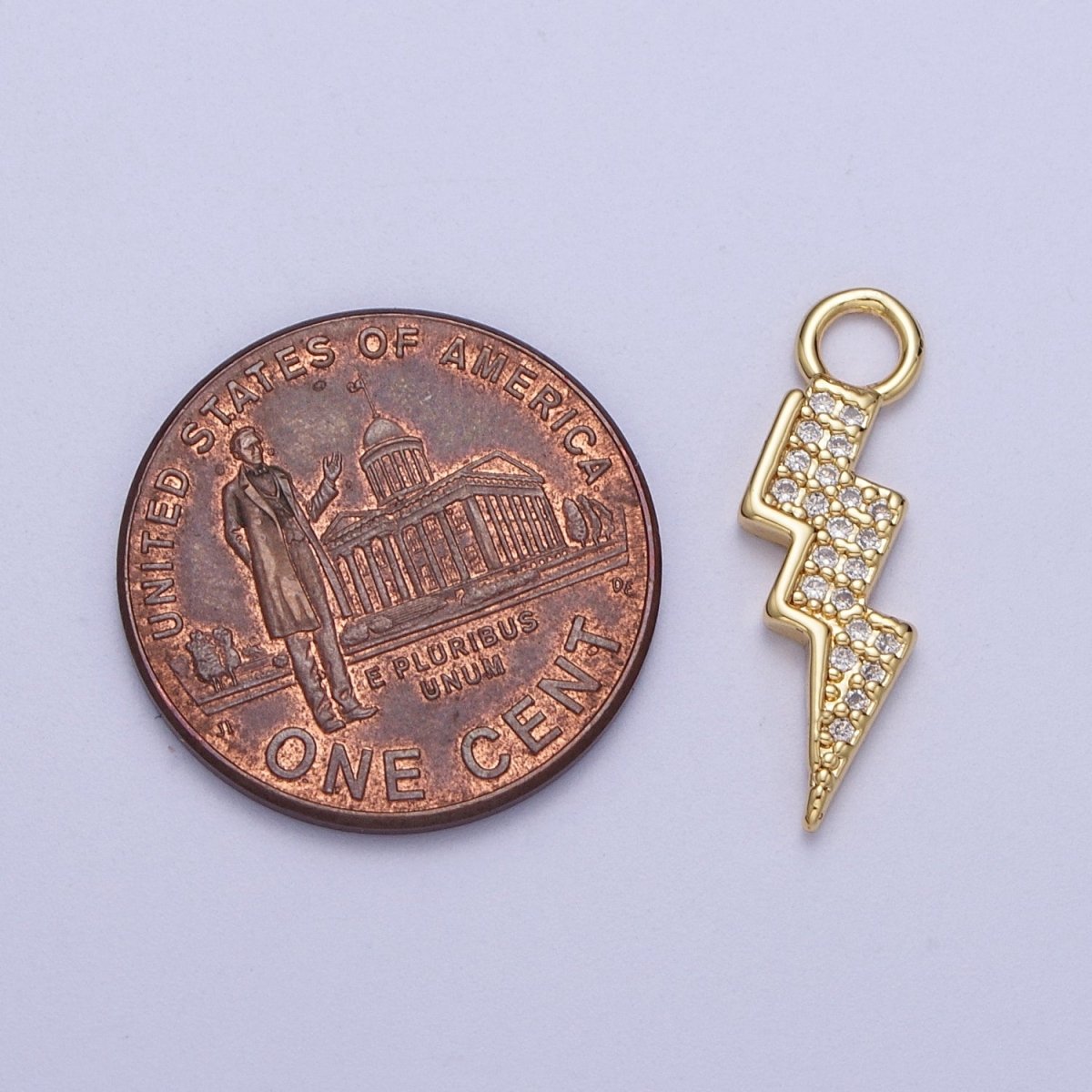 24K Gold Filled Micro Paved CZ Lightning Bolt Charm For Weather Thunder Jewelry | N-349