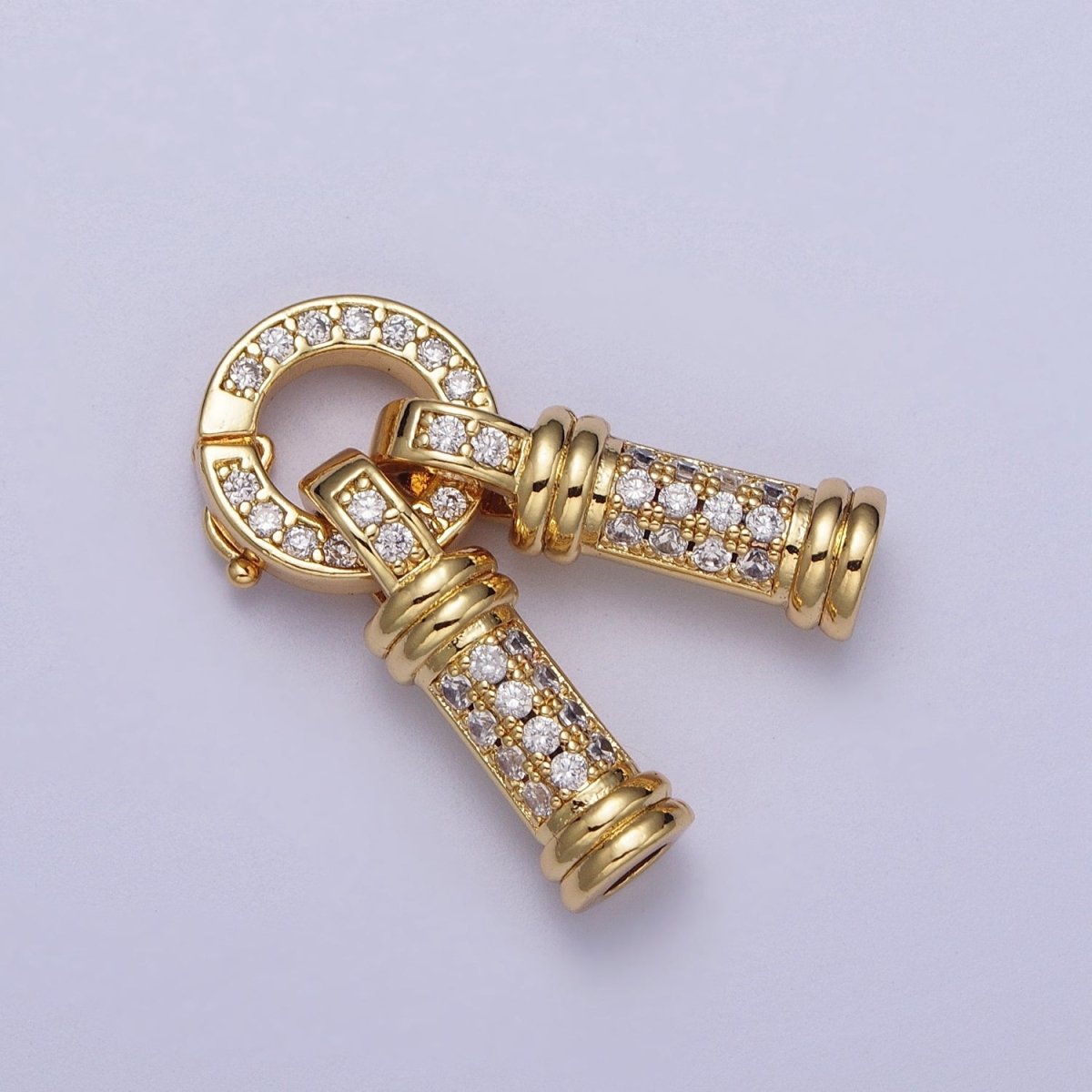 24K Gold Filled Micro Paved CZ Minimalist Double Loop Leather Jewelry Spring Gate Closure | K-165