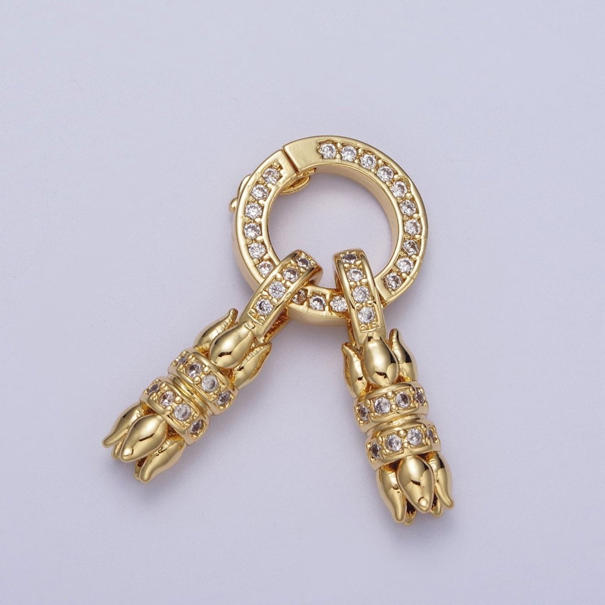 24K Gold Filled Micro Paved CZ Roses Double Loop Leather Jewelry Spring Gate Closure  K-180