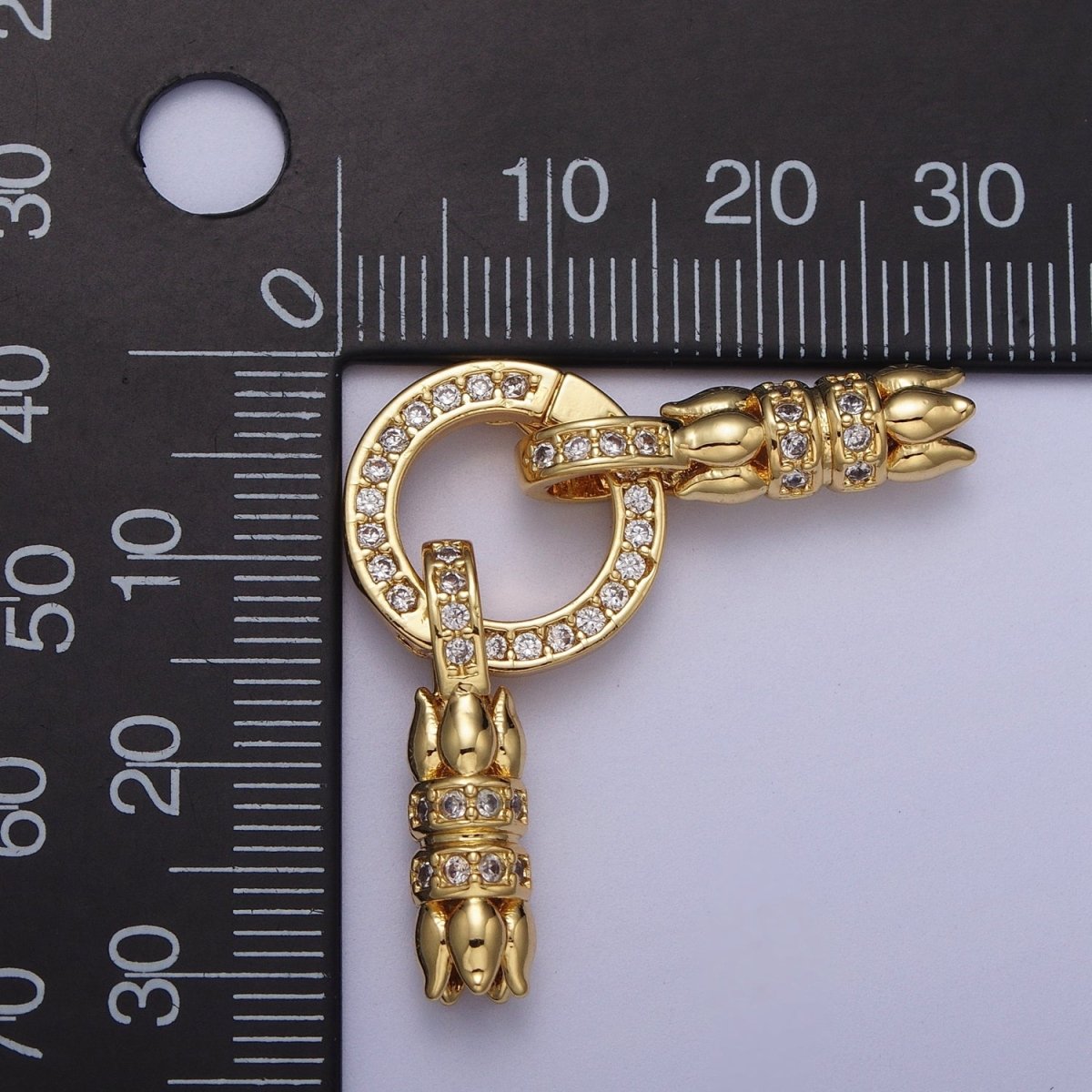 24K Gold Filled Micro Paved CZ Roses Double Loop Leather Jewelry Spring Gate Closure  K-180