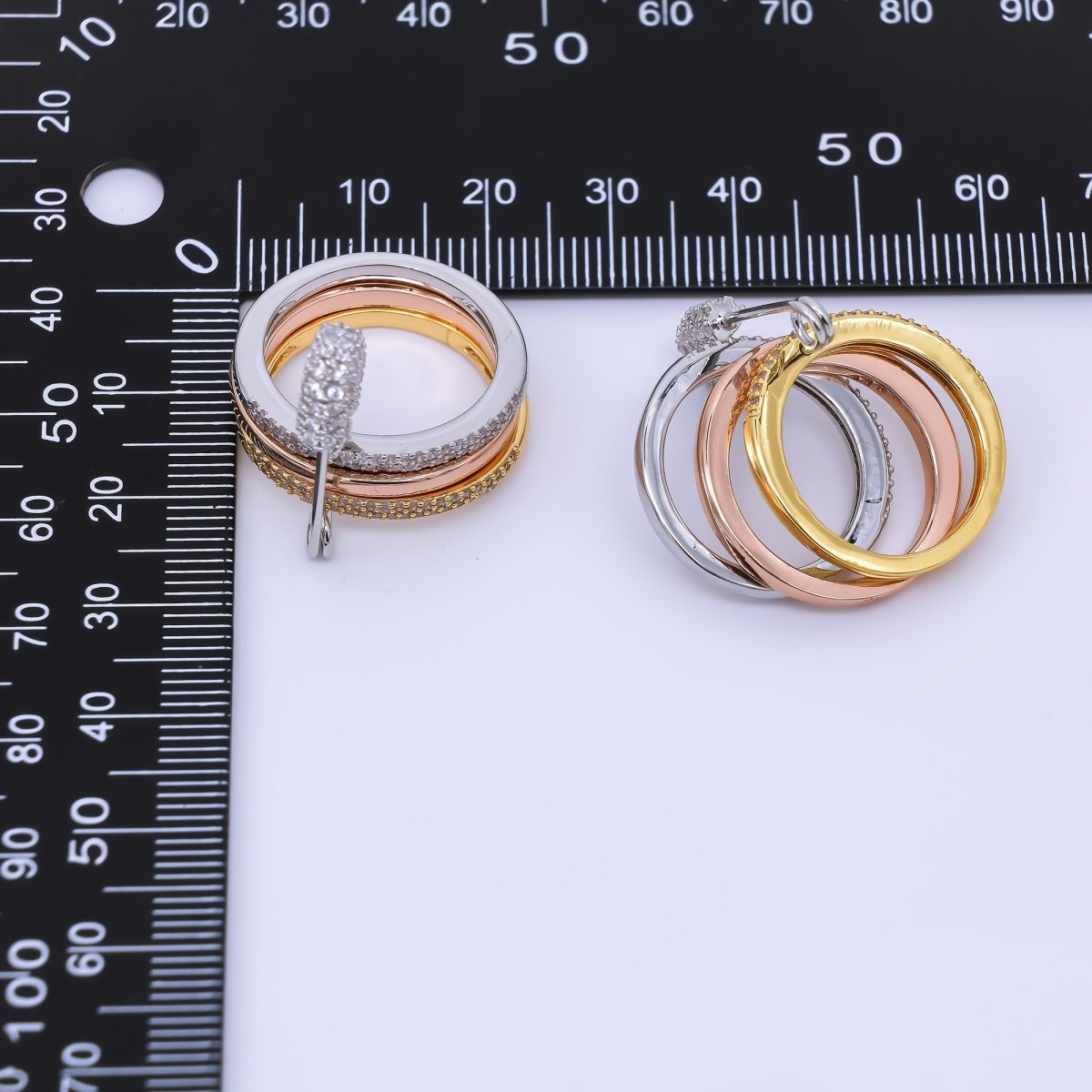 24K Gold Filled Micro Paved CZ Safety Pin Interlocked Mixed Metal Rings | O1062 - O1161
