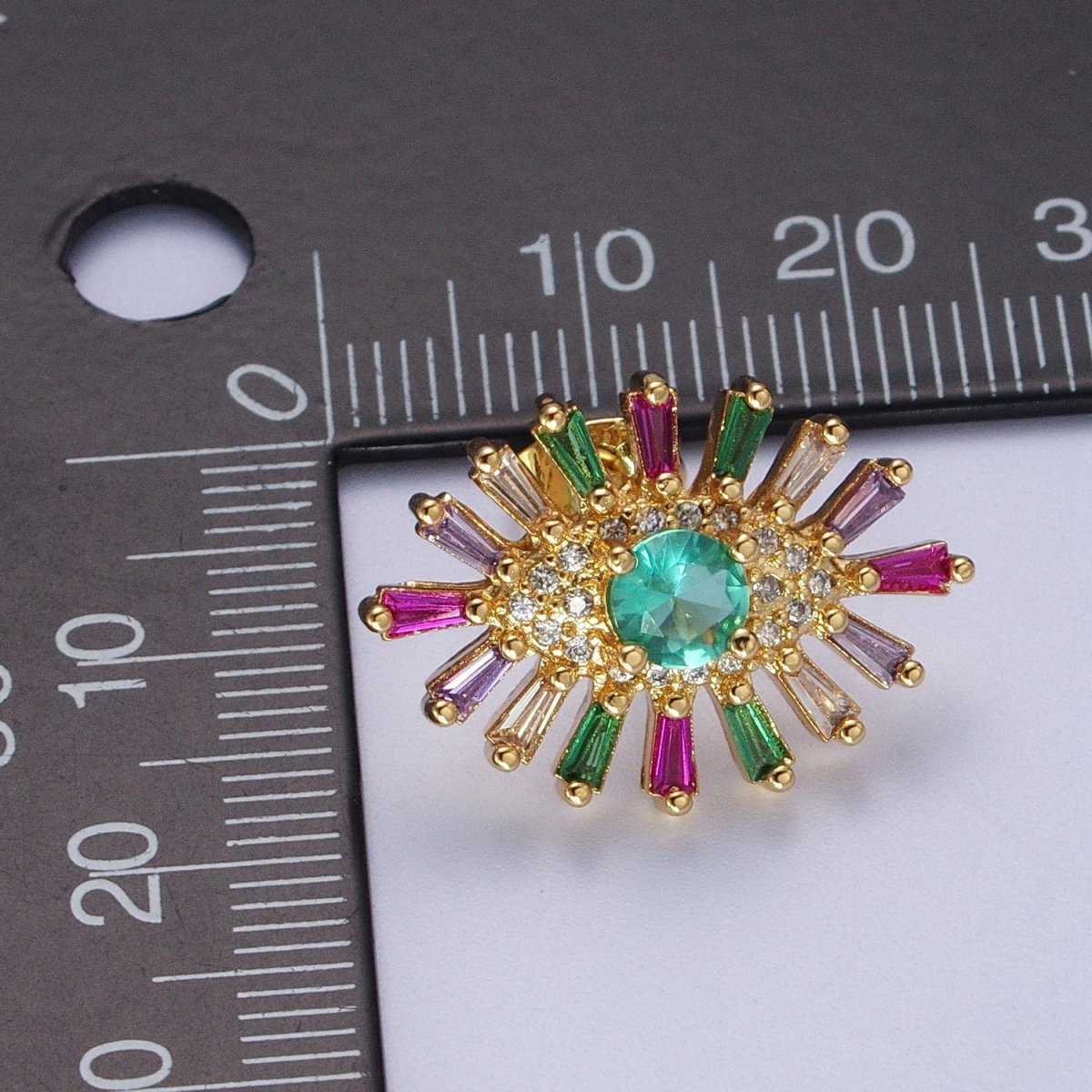 24K Gold Filled Micro Paved Eye of Ra Multicolor Baguette Cubic Zirconia Protection Stud Earrings P-287