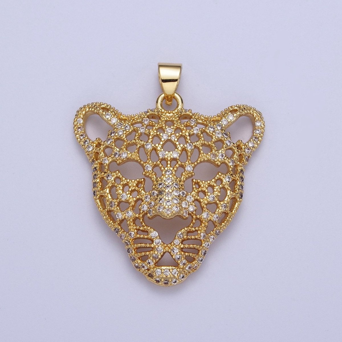 24K Gold Filled Micro Paved Jungle Cats Panther Pendant For DIY Jewelry Making | X-531