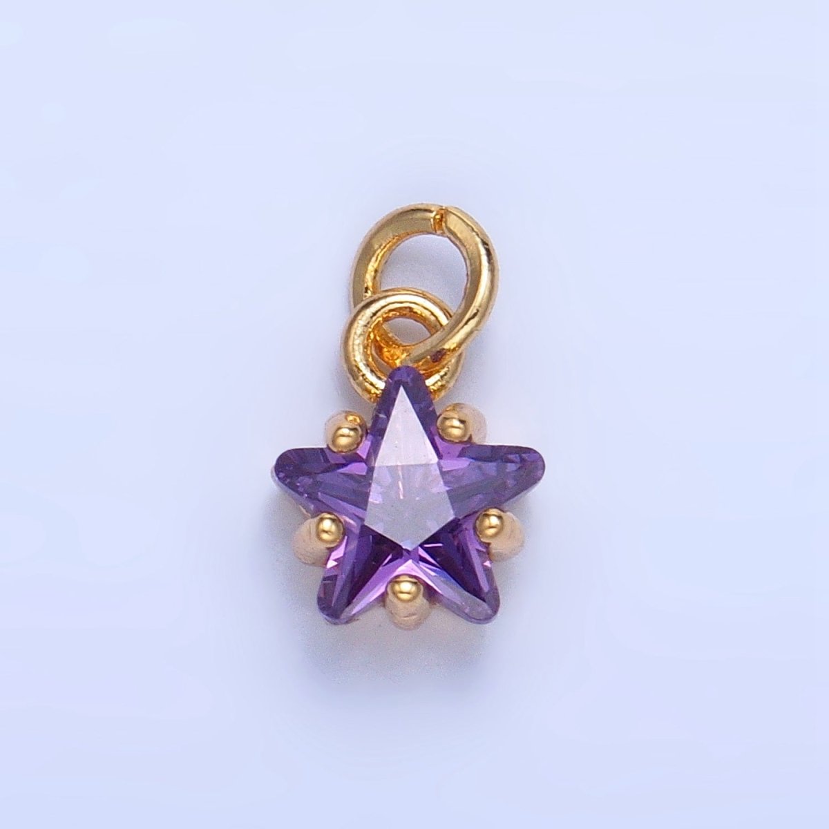 24K Gold Filled 8.5mm Celestial Star CZ Birthstone Mini Charm in Gold & Silver | W028 - W039
