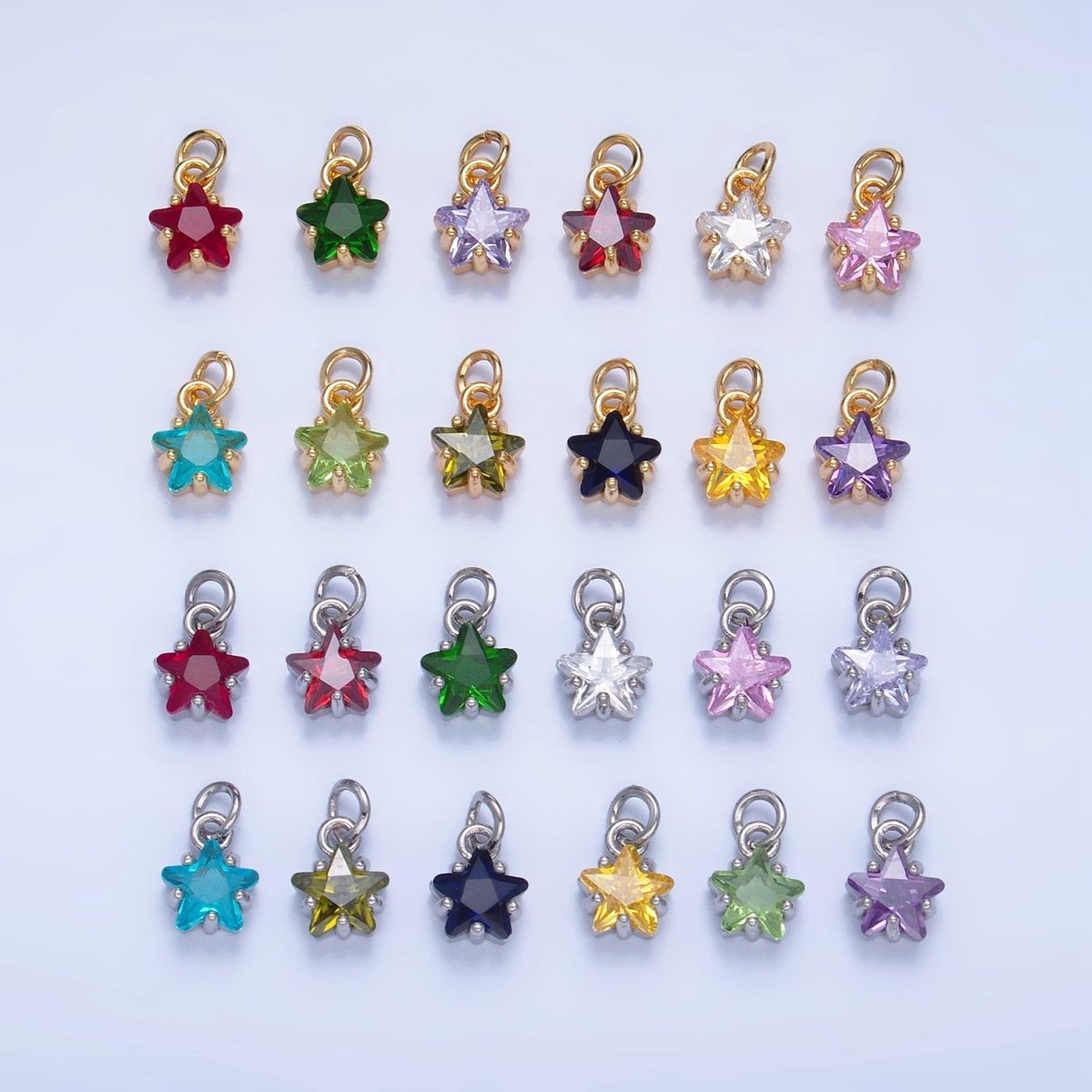 24K Gold Filled 8.5mm Celestial Star CZ Birthstone Mini Charm in Gold & Silver | W028 - W039