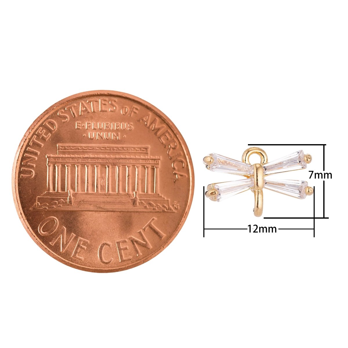 24K Gold Filled Mini Dragonfly Baguette CZ Wings Charm C-019