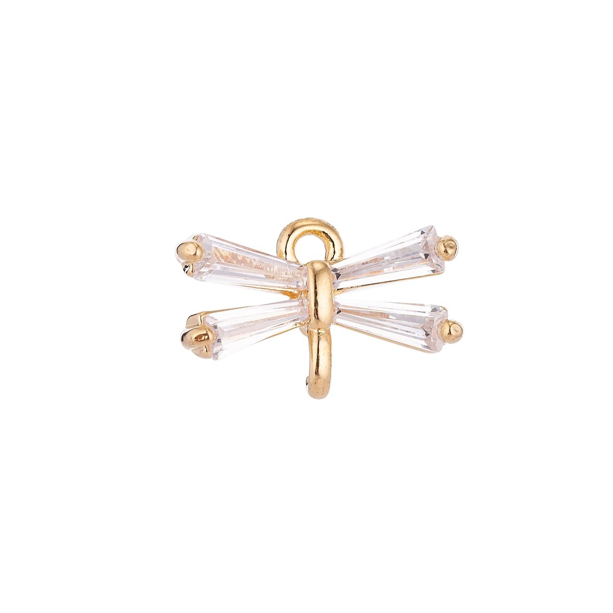 24K Gold Filled Mini Dragonfly Baguette CZ Wings Charm C-019