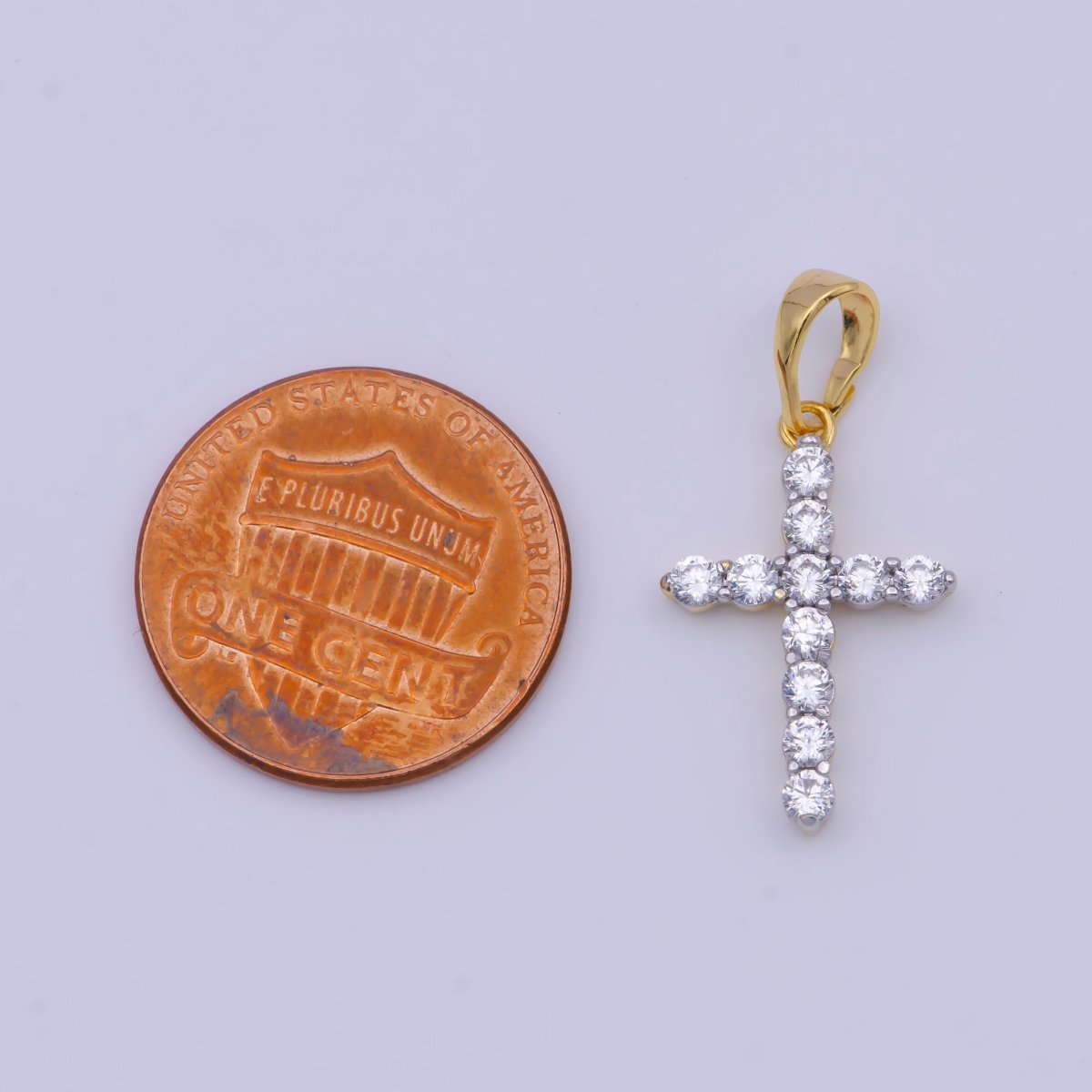 24K Gold Filled Minimalist Clear CZ Cubic Zirconia Cross Religious Pendant | X-527