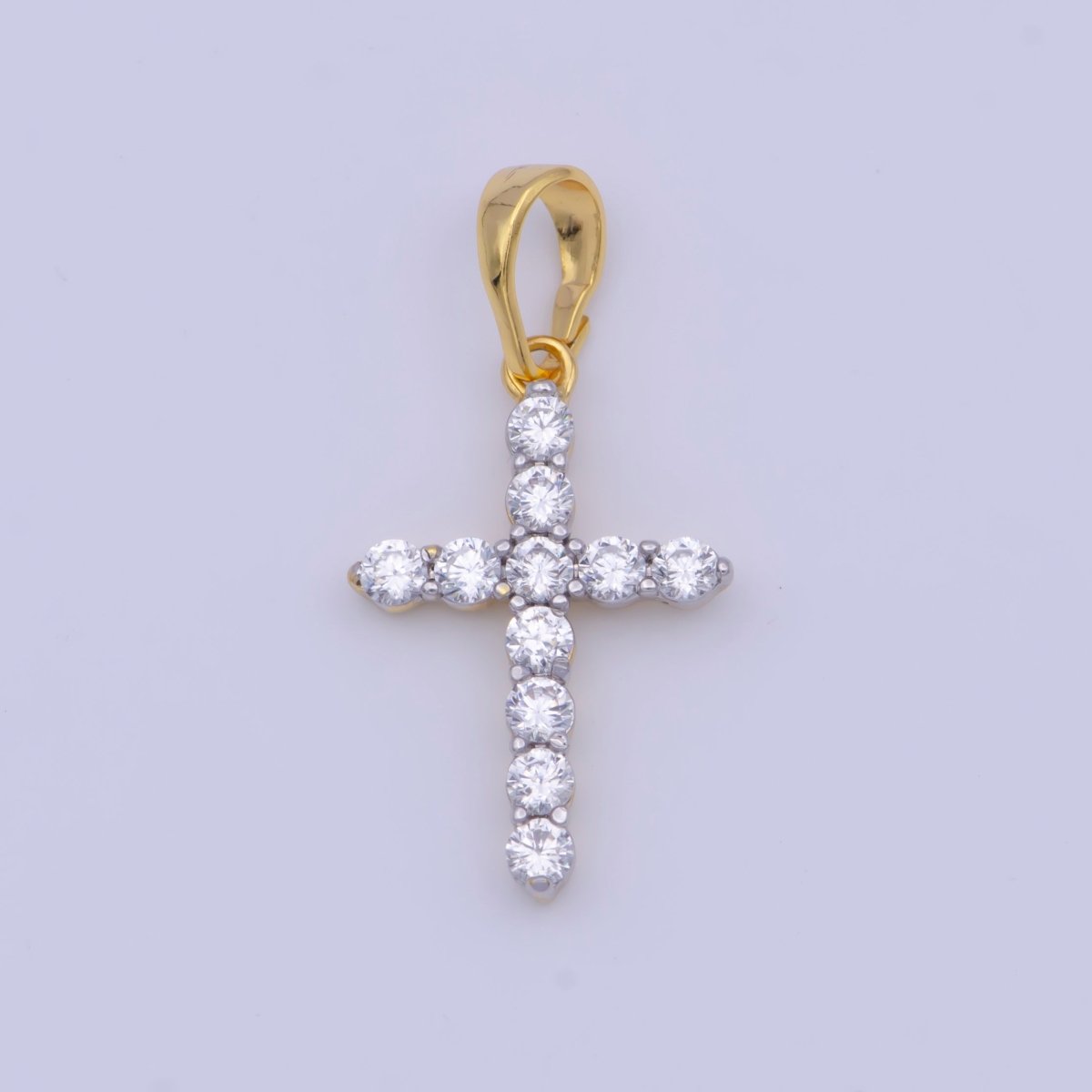24K Gold Filled Minimalist Clear CZ Cubic Zirconia Cross Religious Pendant | X-527
