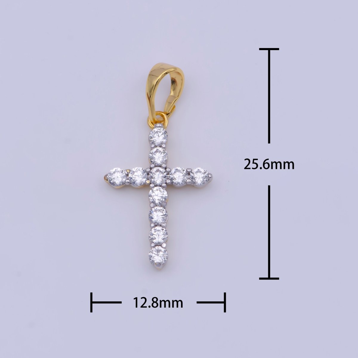 24K Gold Filled Minimalist Clear CZ Cubic Zirconia Cross Religious Pendant | X-527