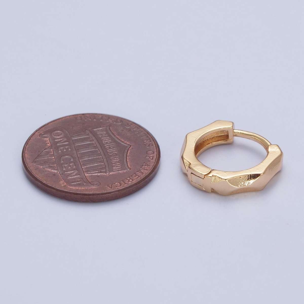 24K Gold Filled Multi Faceted Huggie, 13x14mm Geometric Hammered Hoops Earrings P-337