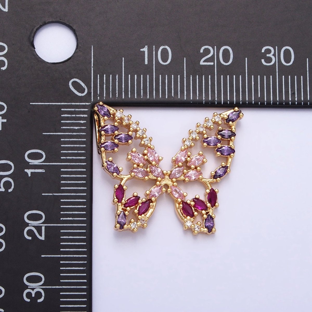 24K Gold Filled Multicolor, Clear Marquise Butterfly Pendant in Gold & Silver | AA215 AA216 AA221 AA222