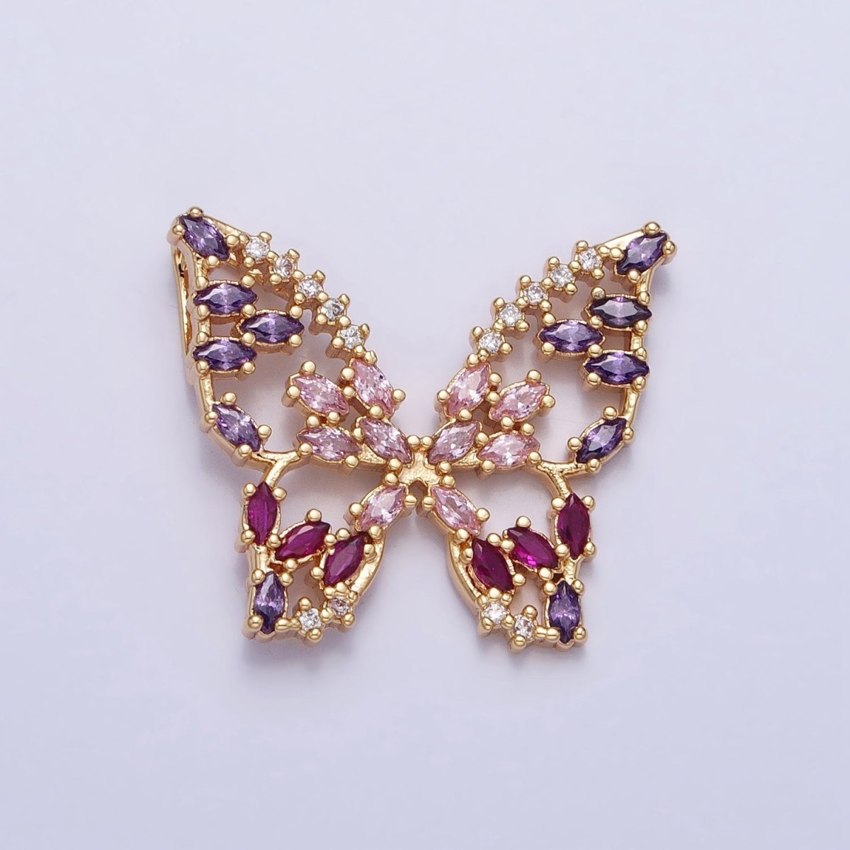 24K Gold Filled Multicolor, Clear Marquise Butterfly Pendant in Gold & Silver | AA215 AA216 AA221 AA222