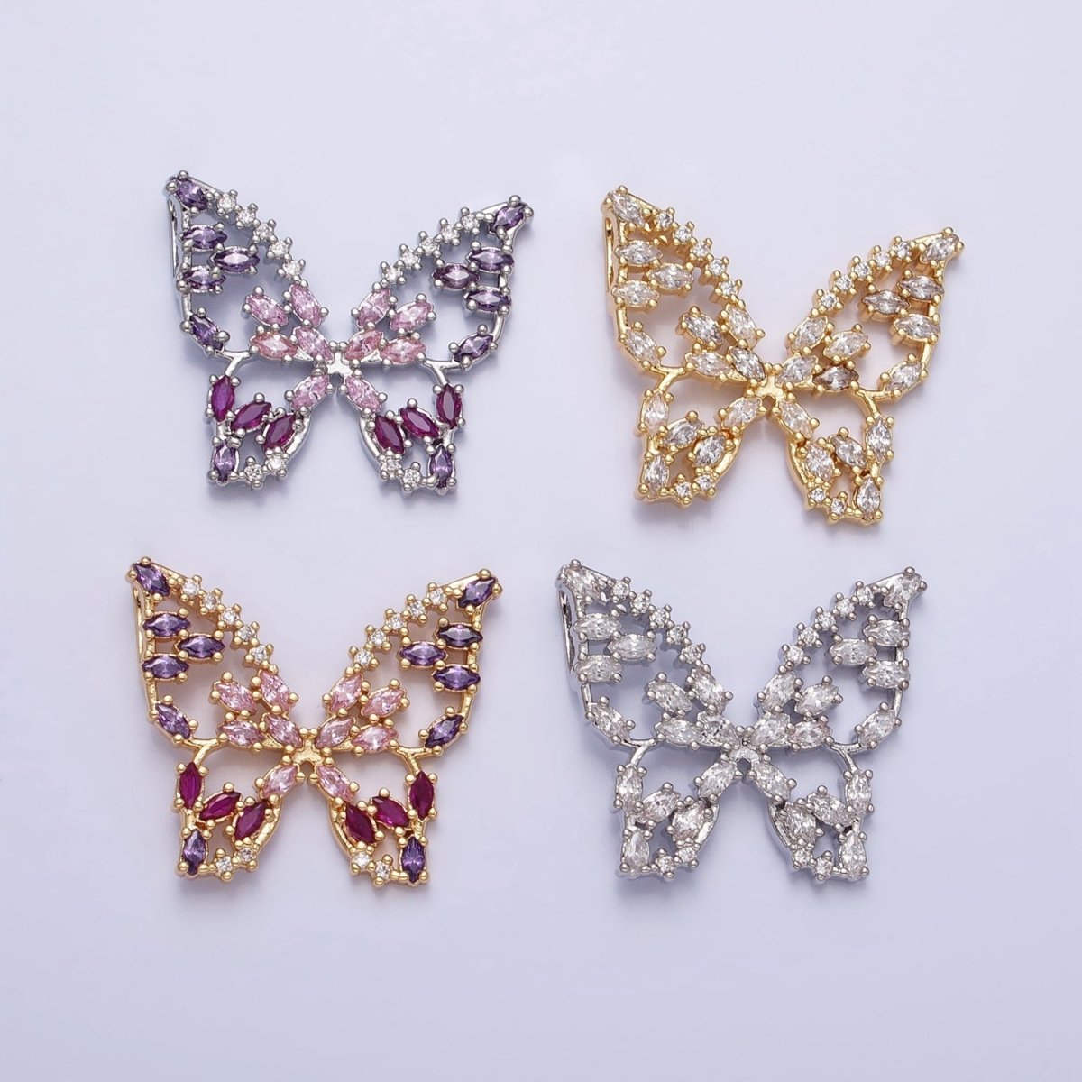 24K Gold Filled Multicolor, Clear Marquise Butterfly Pendant in Gold & Silver | AA215 AA216 AA221 AA222