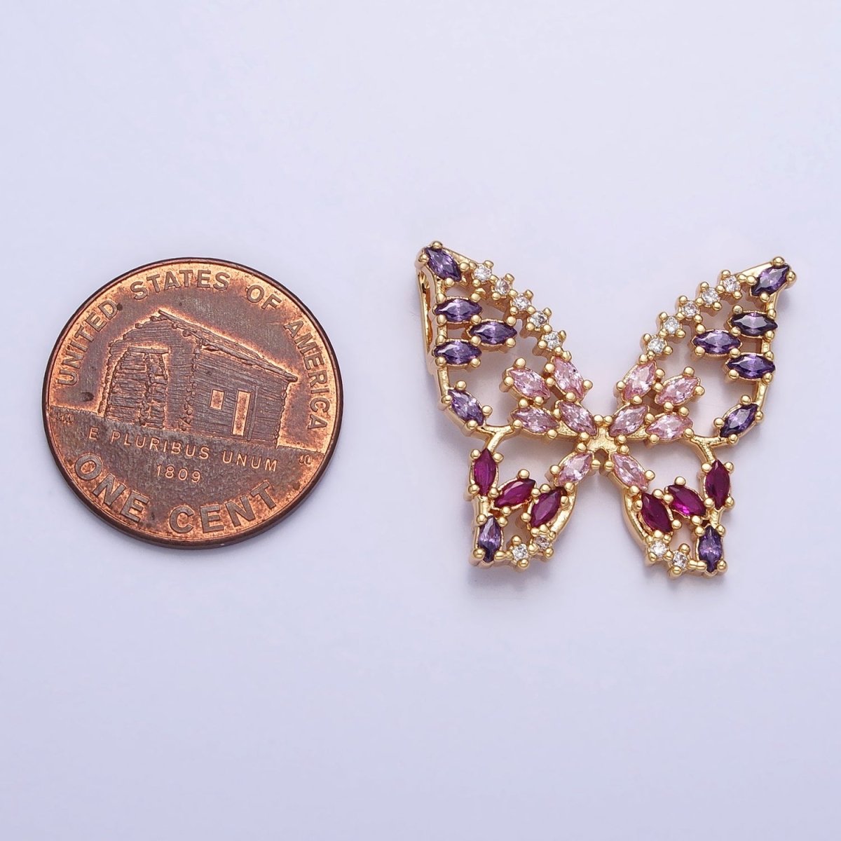 24K Gold Filled Multicolor, Clear Marquise Butterfly Pendant in Gold & Silver | AA215 AA216 AA221 AA222