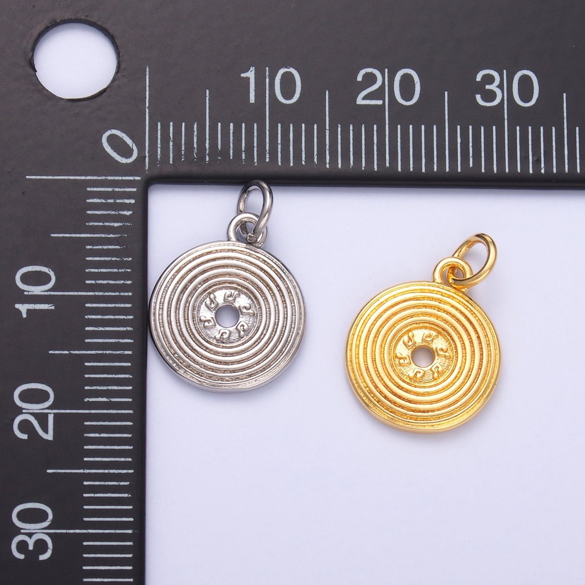 24K Gold Filled 13mm Music Vinyl Record Album Charm in Gold & Silver | N055
