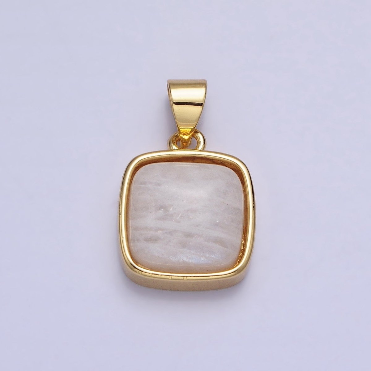 24K Gold Filled Natural Stone Amethyst, Labradorite, Moonstone, Tiger Eye, Amazonite, Aventurine, Rose Quartz, Blue Tiger Eye Square Pendant with CZ Stone | AA332 - AA338