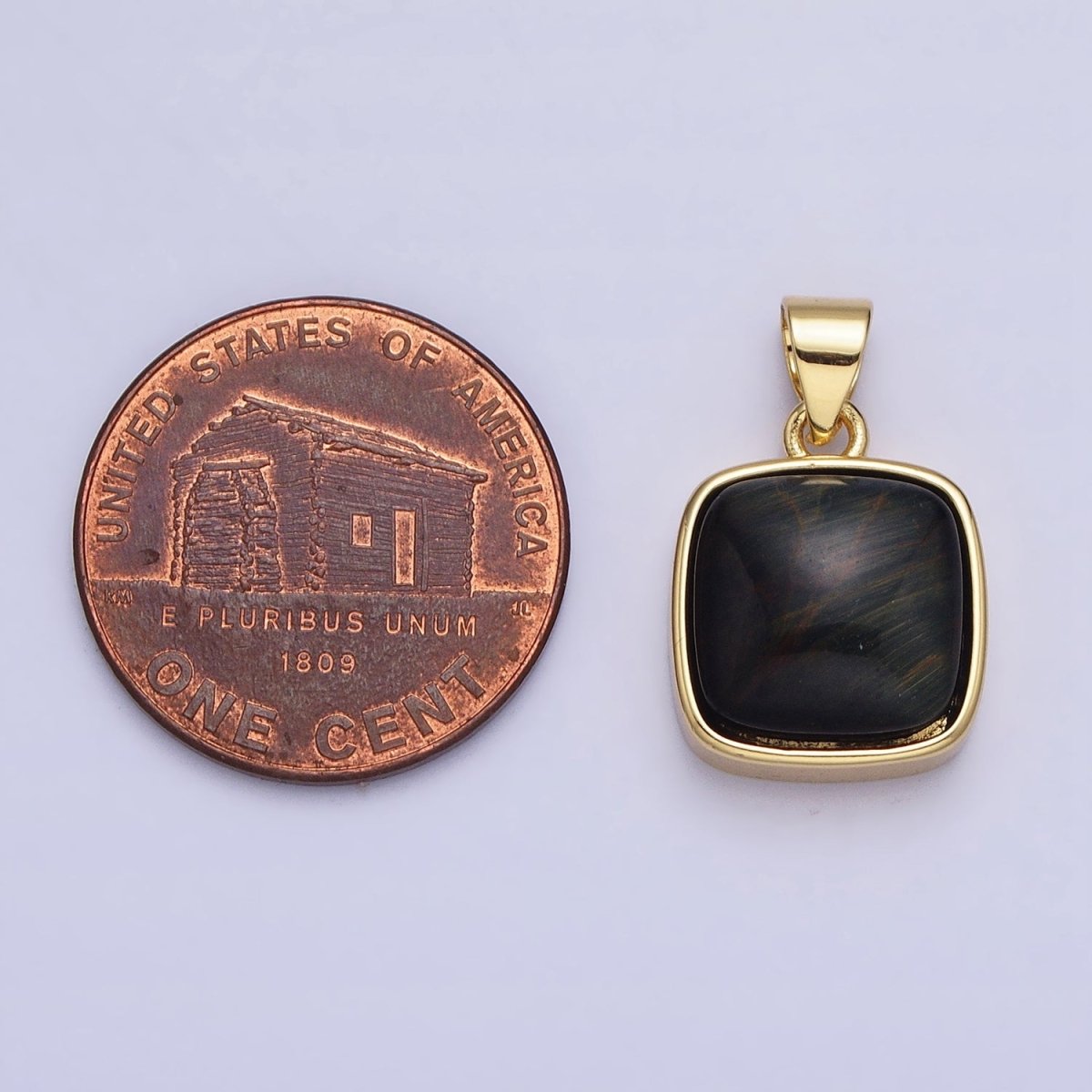 24K Gold Filled Natural Stone Amethyst, Labradorite, Moonstone, Tiger Eye, Amazonite, Aventurine, Rose Quartz, Blue Tiger Eye Square Pendant with CZ Stone | AA332 - AA338