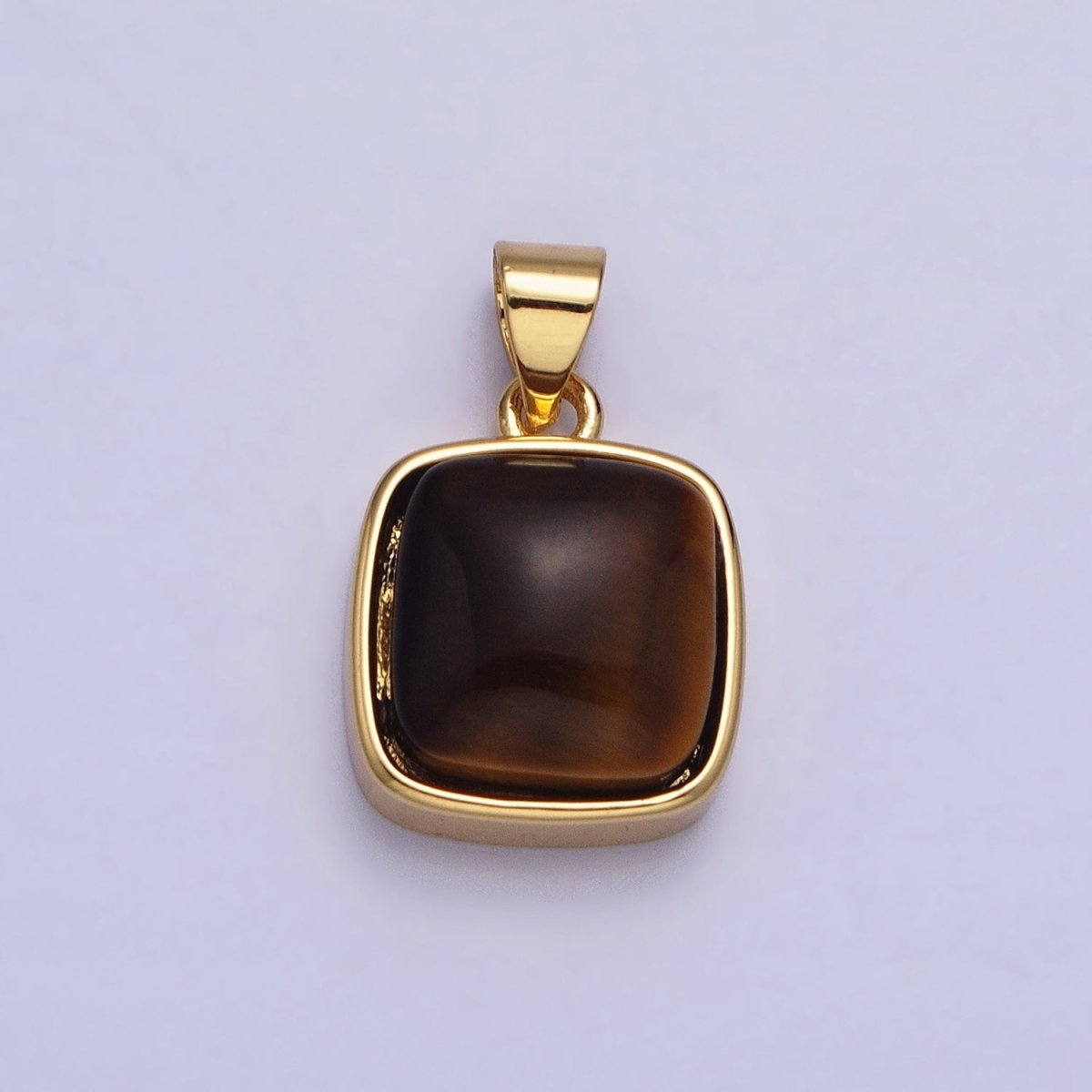24K Gold Filled Natural Stone Amethyst, Labradorite, Moonstone, Tiger Eye, Amazonite, Aventurine, Rose Quartz, Blue Tiger Eye Square Pendant with CZ Stone | AA332 - AA338