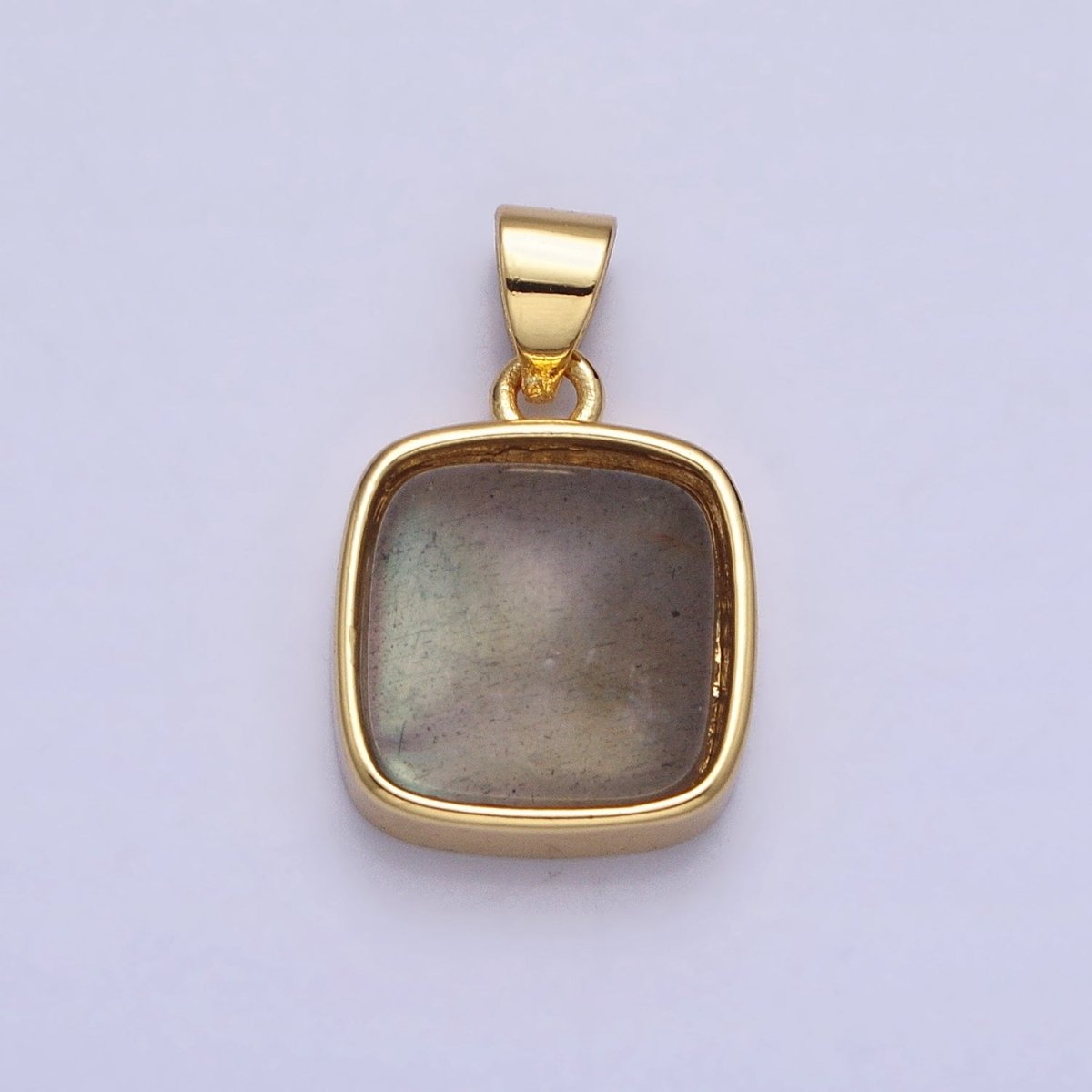 24K Gold Filled Natural Stone Amethyst, Labradorite, Moonstone, Tiger Eye, Amazonite, Aventurine, Rose Quartz, Blue Tiger Eye Square Pendant with CZ Stone | AA332 - AA338