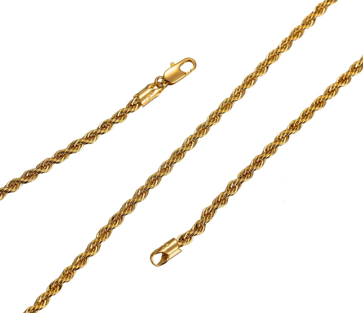 24K Gold Filled Necklace - 2mm Rope Necklace, 2mm In Width - 17.7 Inches Rope Necklace w/ Lobster Clasps | CN-435
