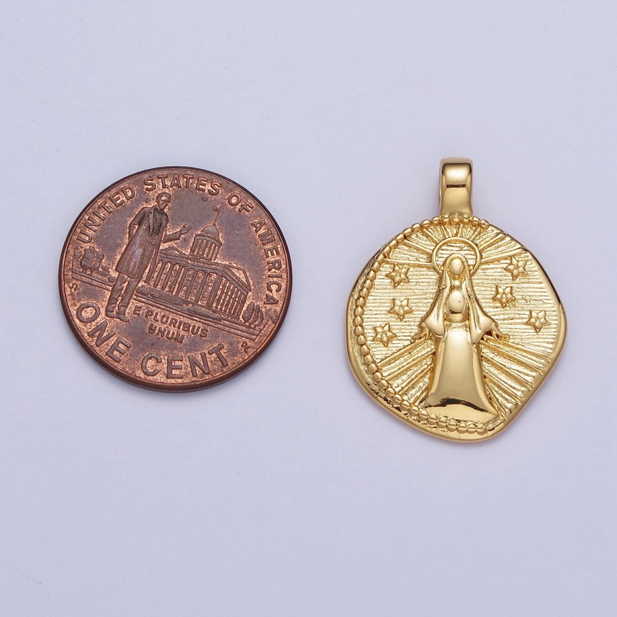 24K Gold Filled Our Lady Guadalupe on Starry Night, Religious Virgin Mary Round Pendant For Necklace Making | X-488