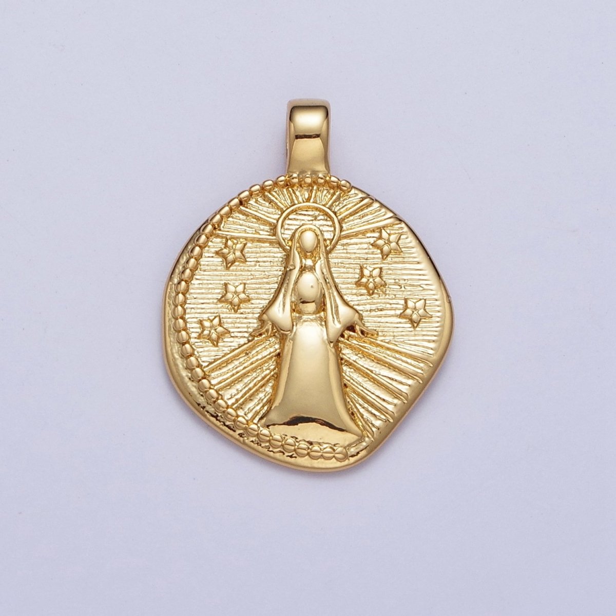 24K Gold Filled Our Lady Guadalupe on Starry Night, Religious Virgin Mary Round Pendant For Necklace Making | X-488