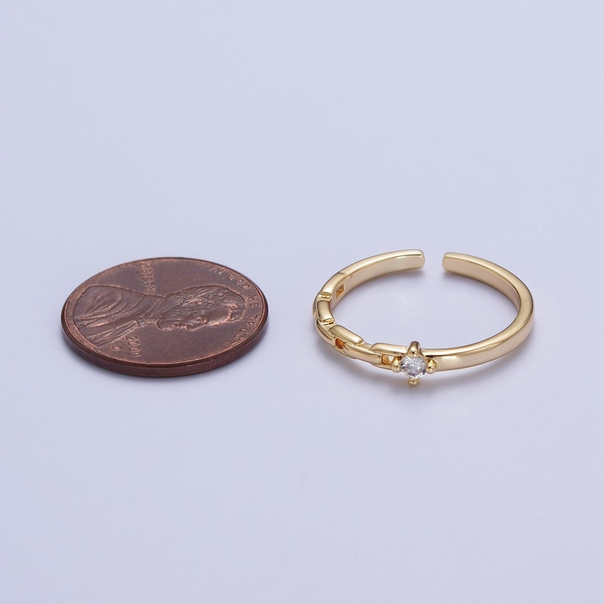24K Gold Filled Partially Chain Link with Round Cubic Zirconia Stone Adjustable Minimalist Gold Ring | U-024