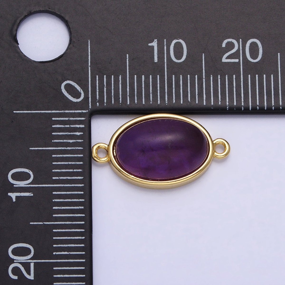 24K Gold Filled Purple Amethyst Natural Gemstone Oval Connector | Y-838