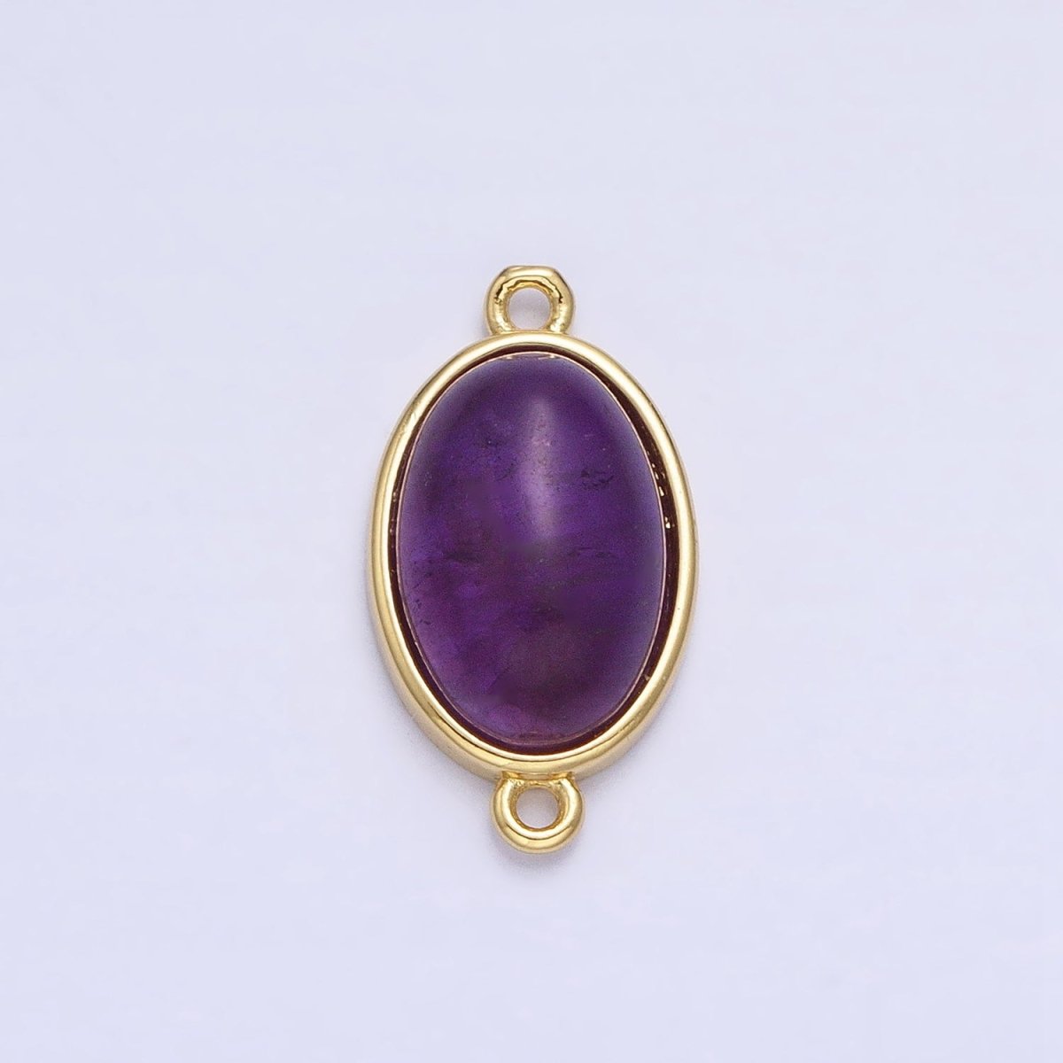 24K Gold Filled Purple Amethyst Natural Gemstone Oval Connector | Y-838