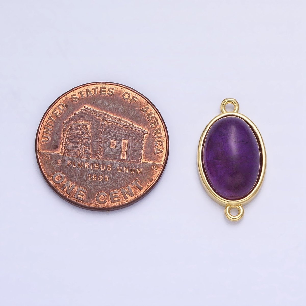 24K Gold Filled Purple Amethyst Natural Gemstone Oval Connector | Y-838