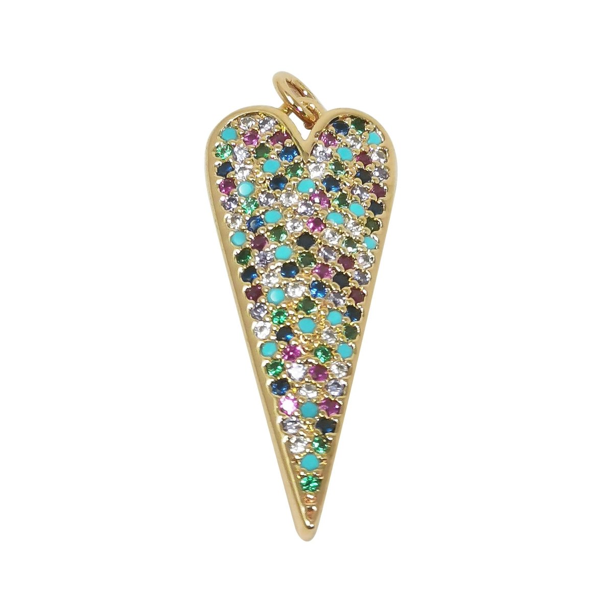 24k Gold Filled Rainbow Micro Pave CZ Heart Pendant Charm, Micro Pave CZ Heart Pendant Charm Dangle Charm for Layer Necklace E-294