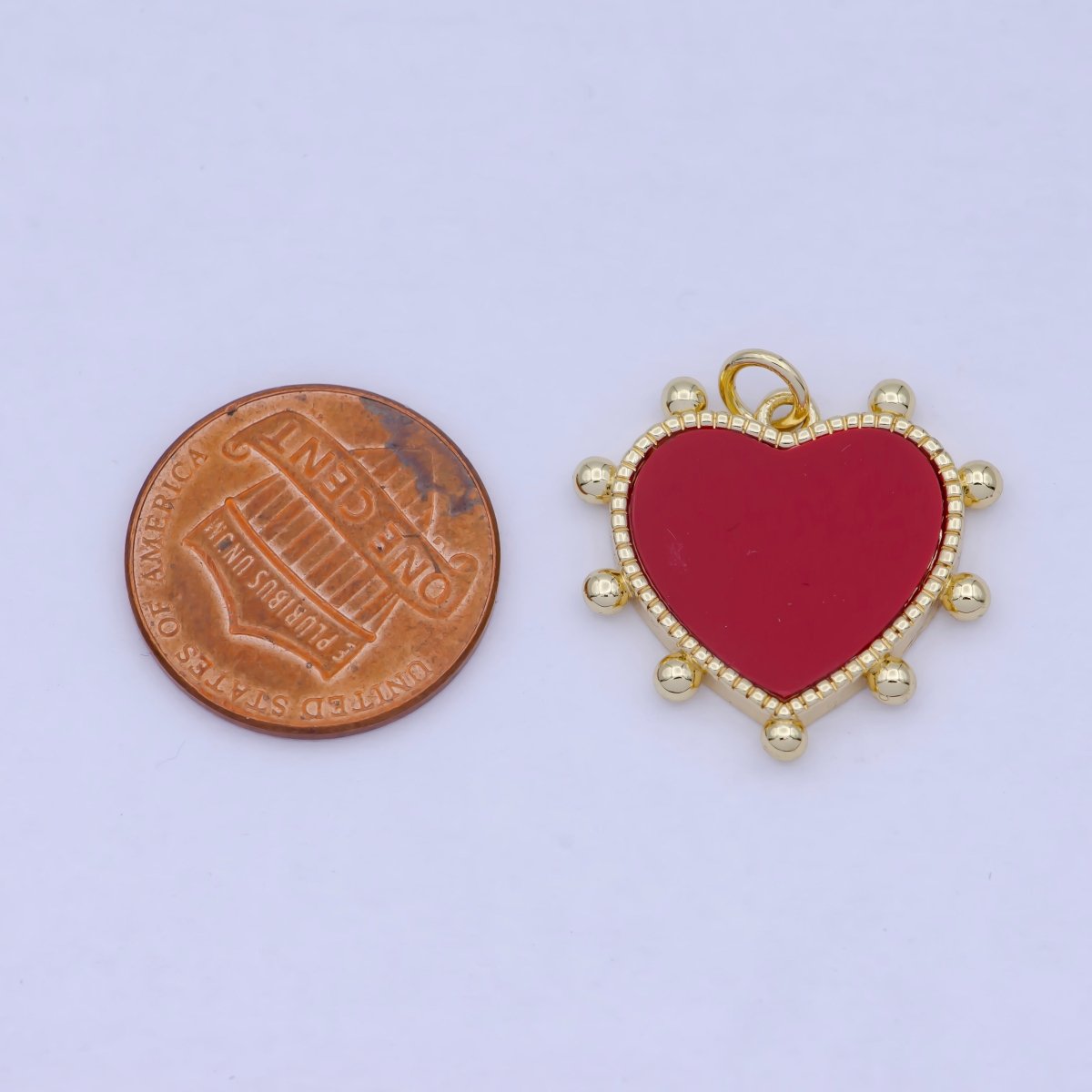 24K Gold Filled Red Enamel Round Beaded Heart Love Charm For Valentine Jewelry Making AG-084