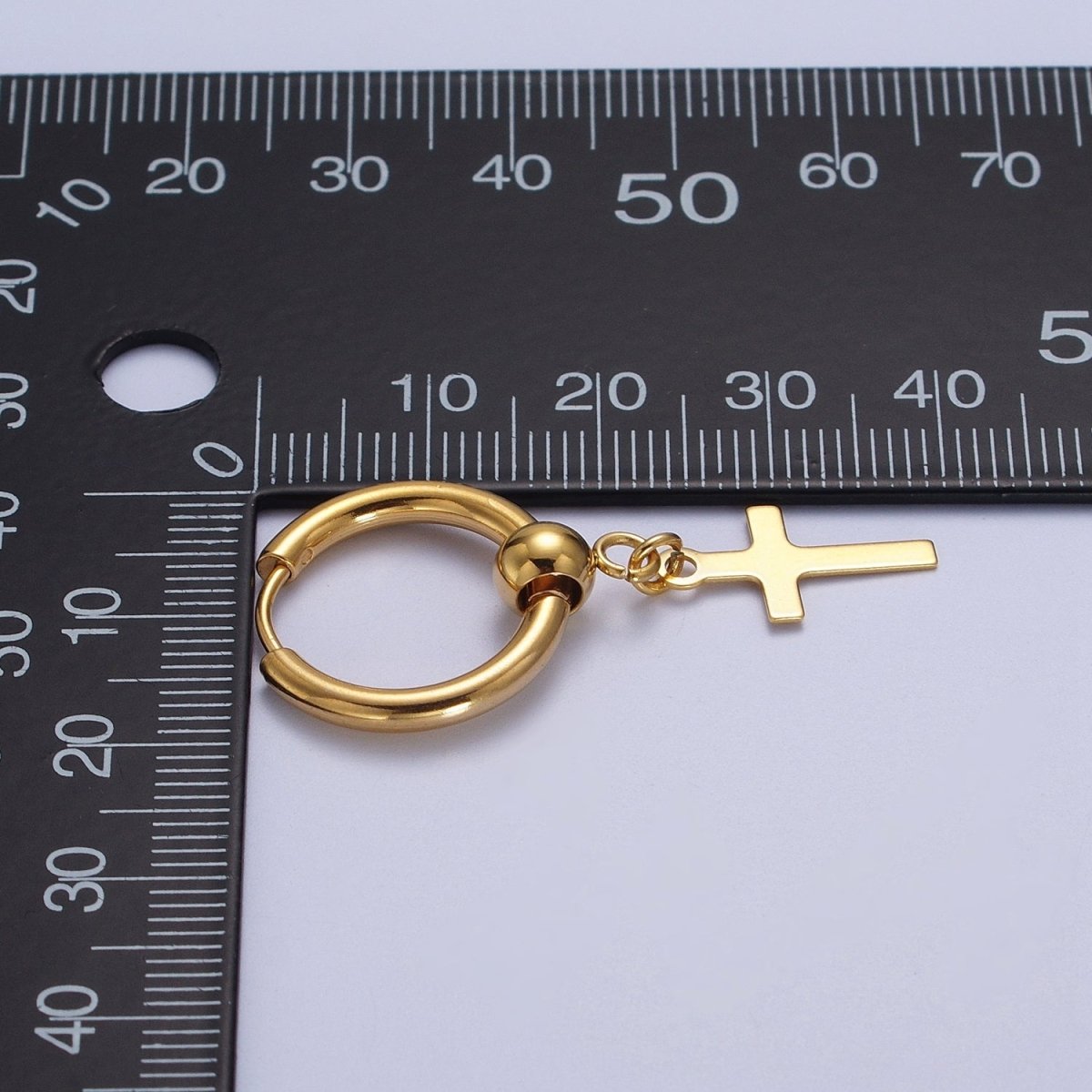 24K Gold Filled Religious Cross 18mm Huggie Drop Earrings Hoops | AD-177